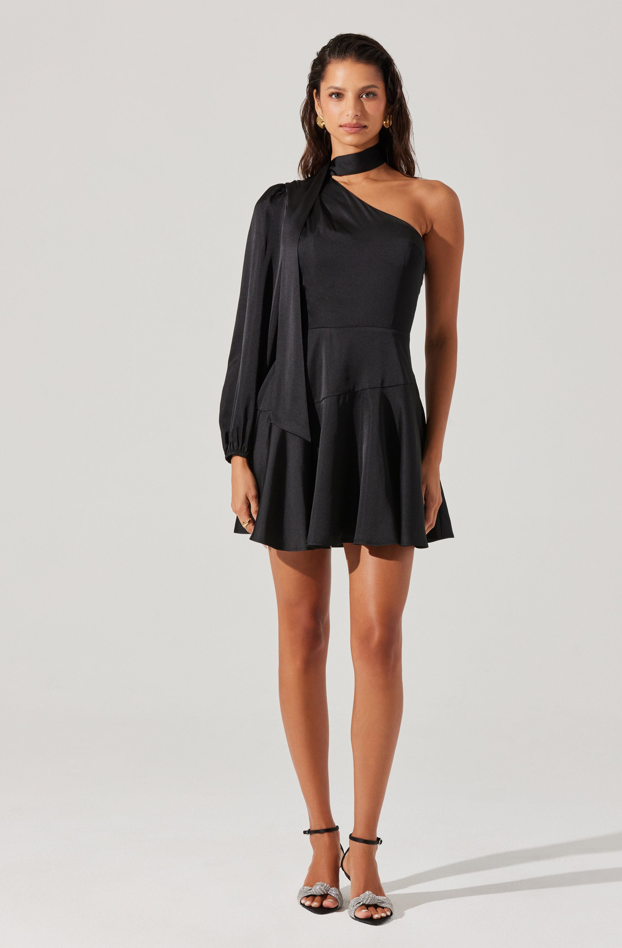 Elegant Satin Scarf Mini Skater Dress for Women - Flowy Party & Date Night Outfit - Perfect for Weddings, Cocktail Parties and Special Occasions