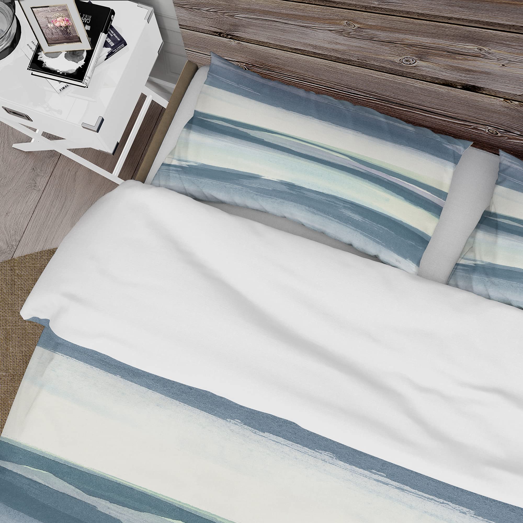 DesignQ Mint Indigo Dawn II Farmhouse Duvet Cover Set - Queen Size Blue Country Charm Bedding (3-Piece) | All Season Soft Cotton Comforter Cover for Cozy Farmhouse Bedroom Decor & Guest Room Styling