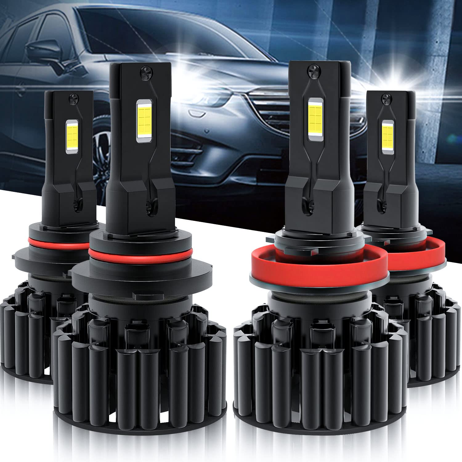 Super Bright 9005/HB3 + H11 LED Headlight Bulbs for GMC Terrain (2010-2018) - 40000LM 6500K Cool White, Plug & Play Halogen Replacement Kit (Pack of 4) - Perfect for Night Driving & Off-Road Adventures