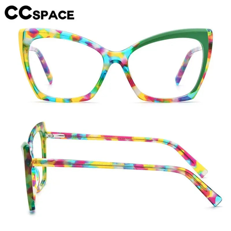 CCspace Unisex Full Rim Cat Eye Acetate Eyeglasses 56921 - Stylish Retro Frame for Men & Women - Perfect for Reading, Work, and Fashion Accessories