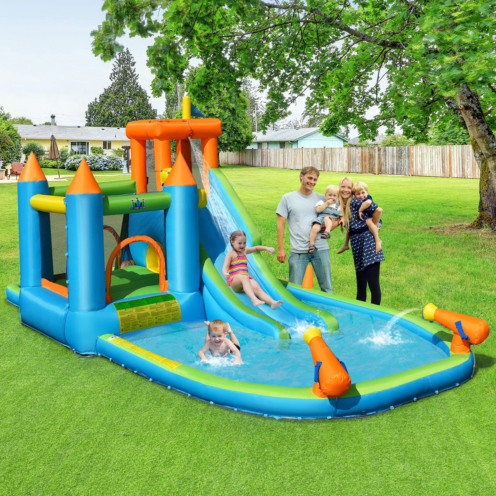 BOUNTECH Inflatable Kids Slide Bounce House with Ball Pit - Wet & Dry Combo Outdoor Playhouse for Backyard Parties, Hide & Seek Cave, Water Slides for Summer Fun - Perfect Birthday Gift for Toddlers & Children (Great for Backyards, Parks, and Indoor Play Areas)