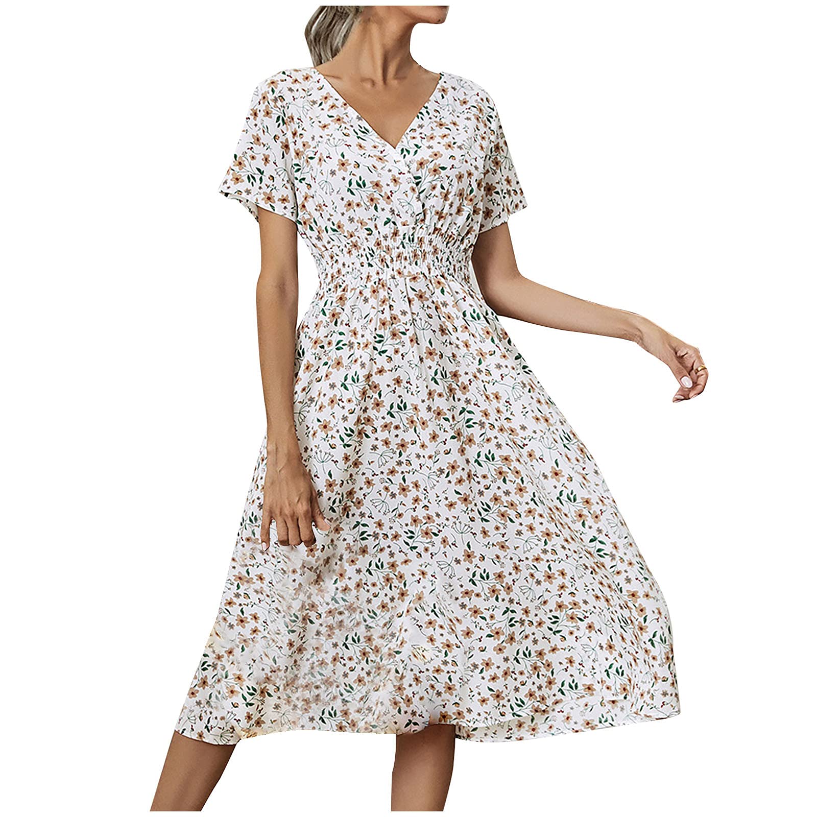 Elegant Floral Lace Dress for Women - Summer Casual Knee-Length V-Neck Short Sleeve Sundress | Perfect for Beach Vacations, Garden Parties & Date Nights