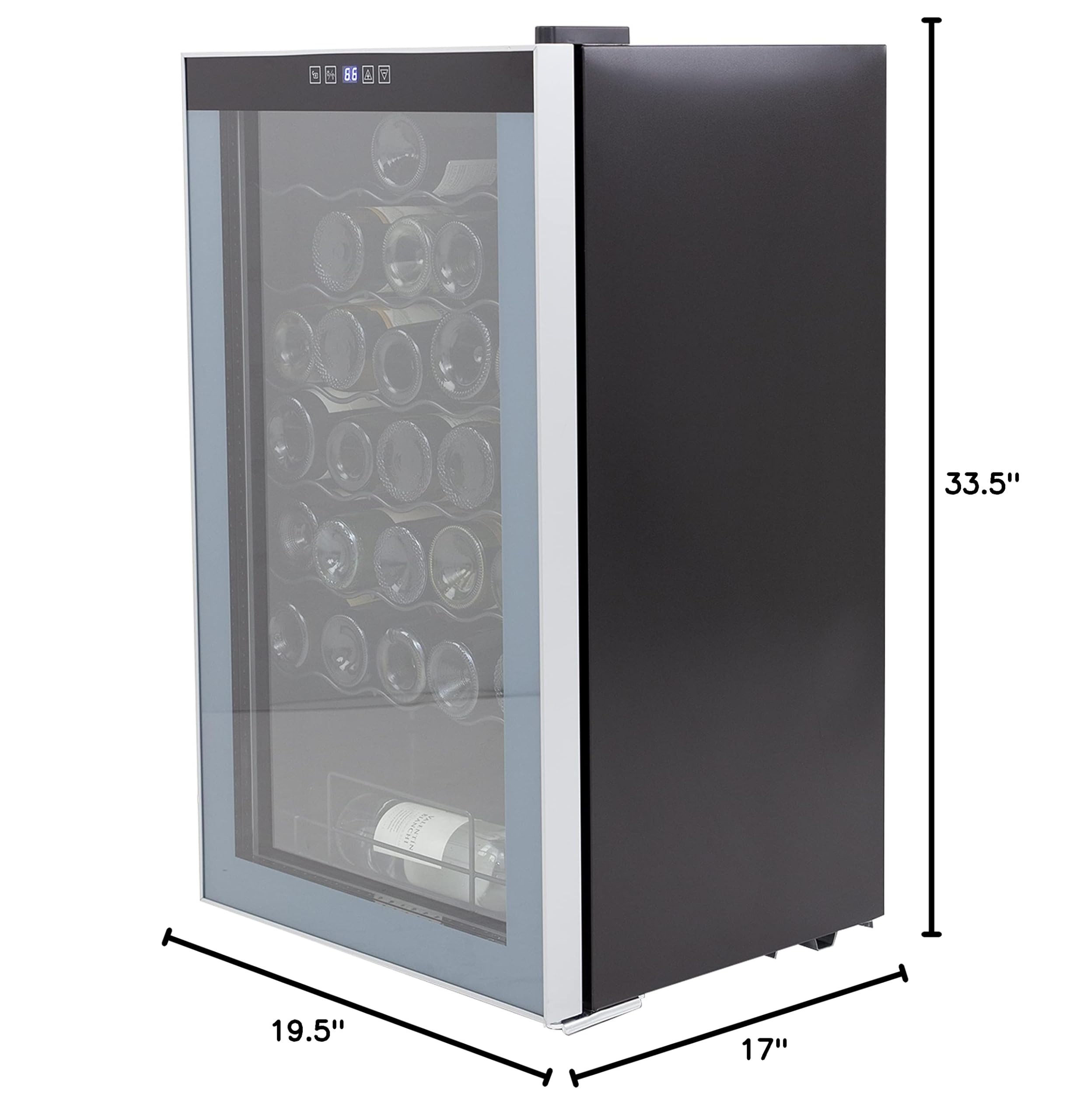 Avanti 34 Bottle Freestanding Wine Cooler with Temperature Control - Single Zone Stainless Steel Wine Refrigerator with Glass Door, Black - Perfect for Home Bars, Restaurants, and Wine Cellars