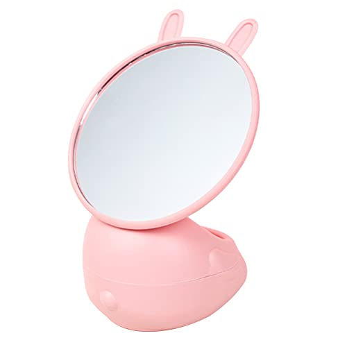 FOMIYES 1Pc Cute Cartoon Rabbit Makeup Mirror - 360° Rotating Vanity Mirror with Stand for Dressing Table, Travel & Home Decor (Pink) - Perfect for Bedroom, Bathroom & Makeup Bag Organizer