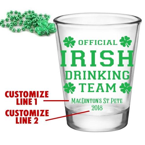 Customizable 1.75oz Clear Shot Glass - Irish Drinking Team Design - Perfect for St. Patrick's Day Parties, Bar Games & Gifts