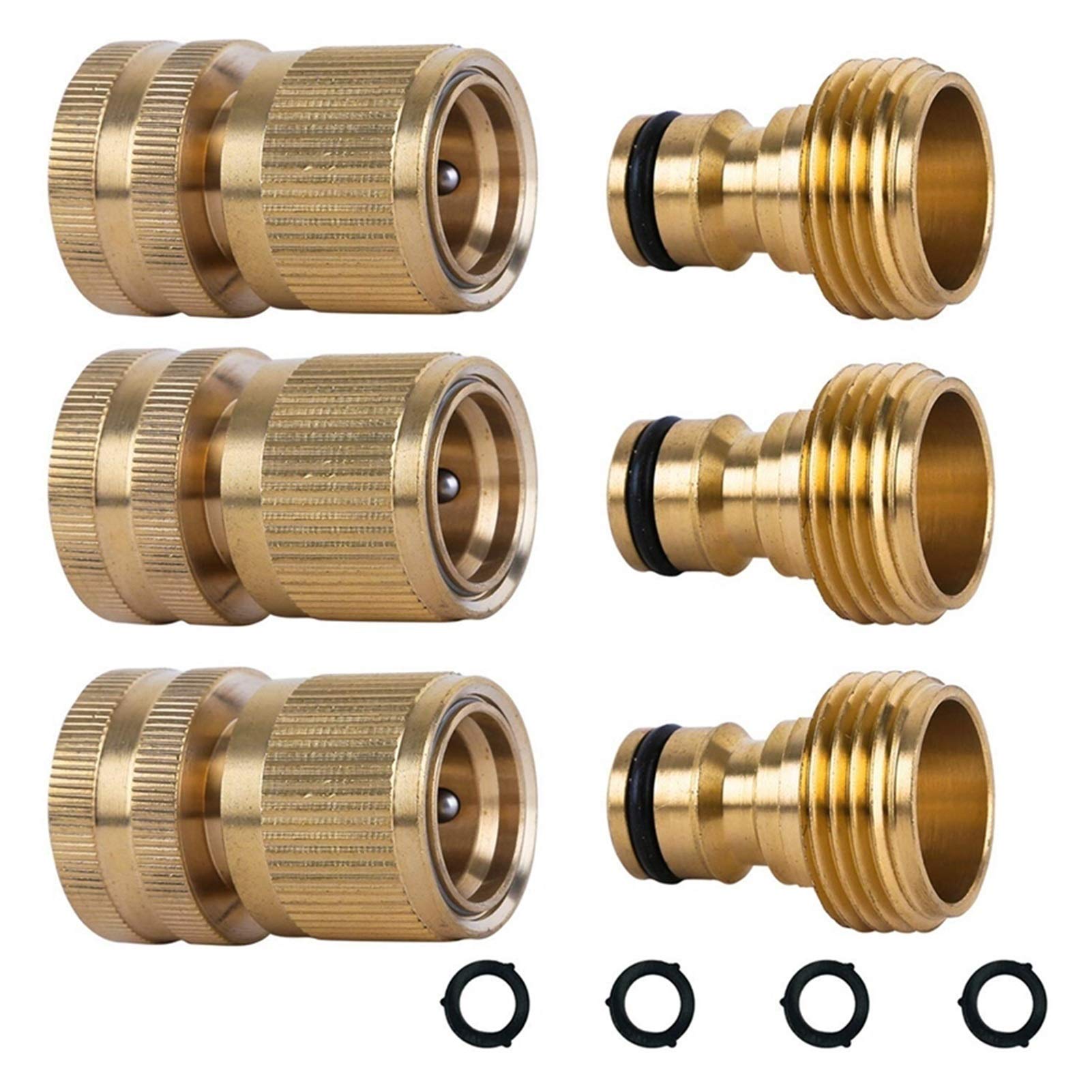 **3-Pack Solid Brass Garden Hose Quick Connect Fittings - 3/4 Inch GHT, Heavy-Duty & Corrosion-Resistant for Outdoor Watering, Irrigation & Car Washing**