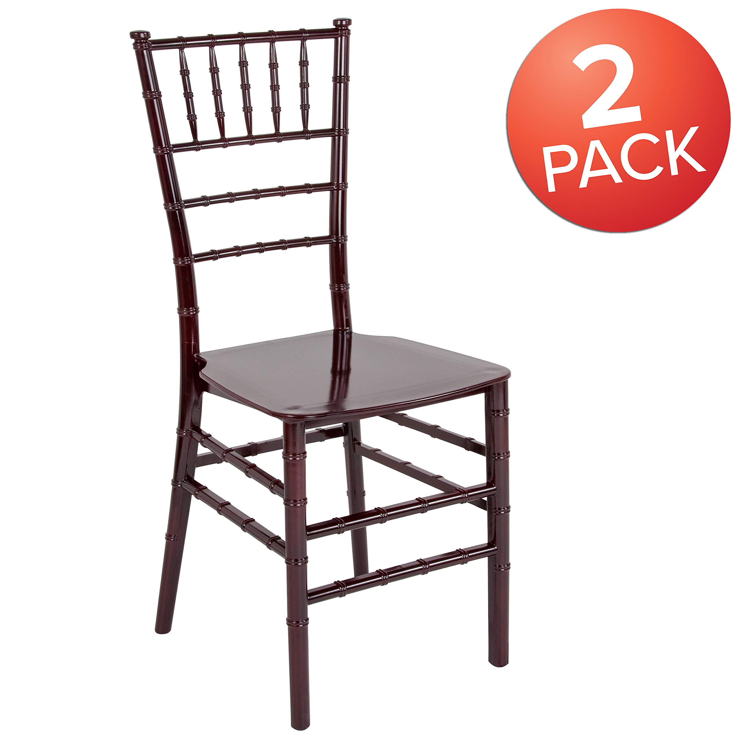2 Pack Mahogany Stackable Resin Chiavari Chairs - Elegant Banquet, Wedding & Event Furniture for Indoor/Outdoor Use - Perfect for Parties, Receptions & Venue Seating