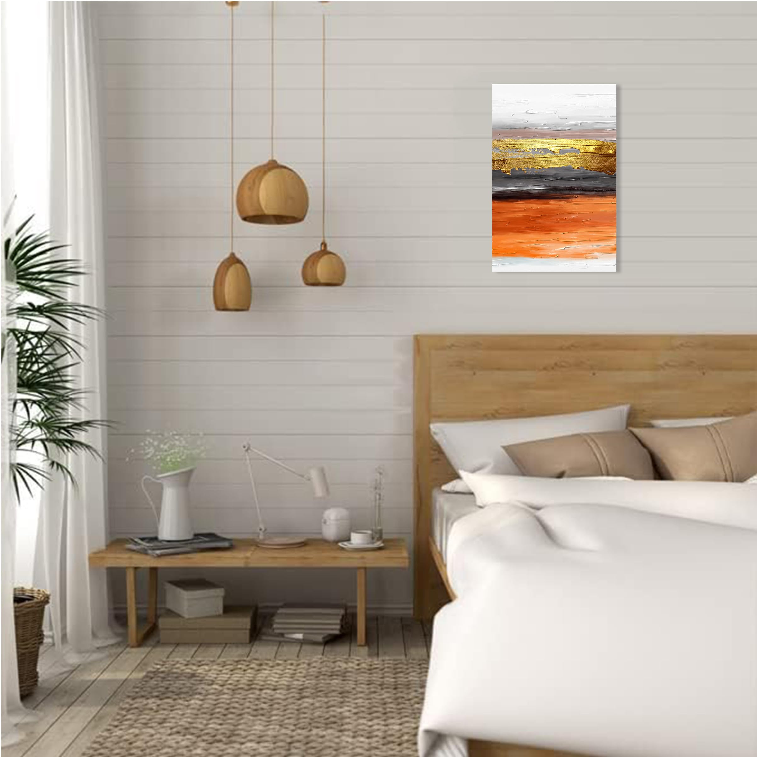 YPY Abstract Wall Art Canvas - Orange and Gold Modern Painting for Home, Living Room, Bedroom Decor - Perfect for Contemporary Interior Design & Housewarming Gifts