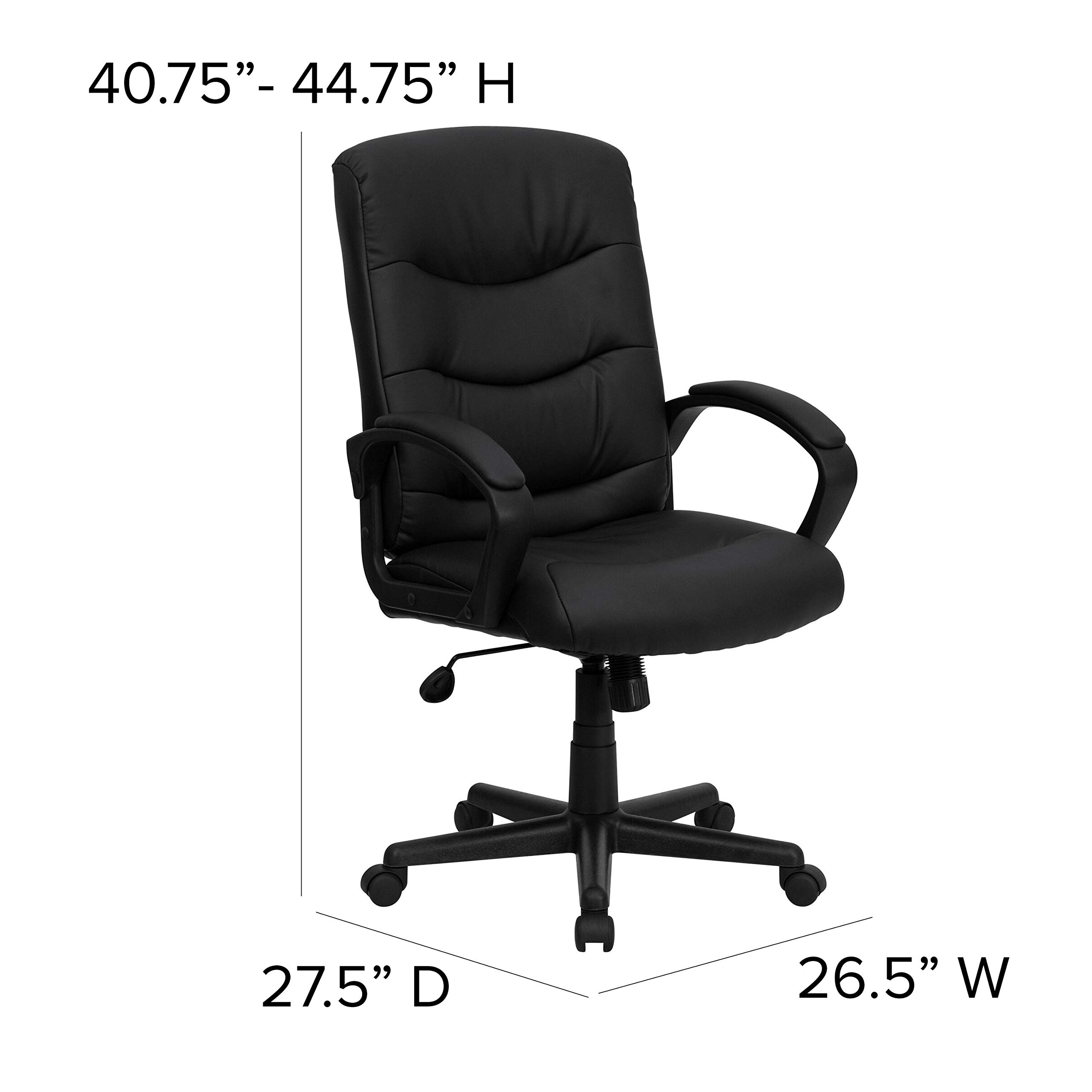 Black LeatherSoft Mid-Back Swivel Office Chair with Three-Line Horizontal Stitching - Ergonomic Support for Home & Office Workspaces
