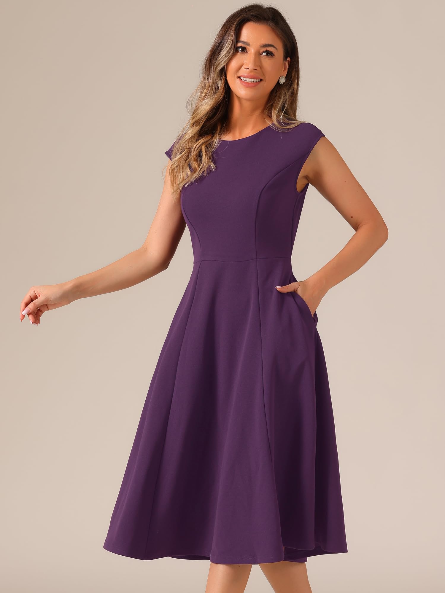 Allegra K Women's 2025 Cap Sleeve A-Line Office Dress with Pockets - Professional Workwear for Business Casual & Formal Occasions