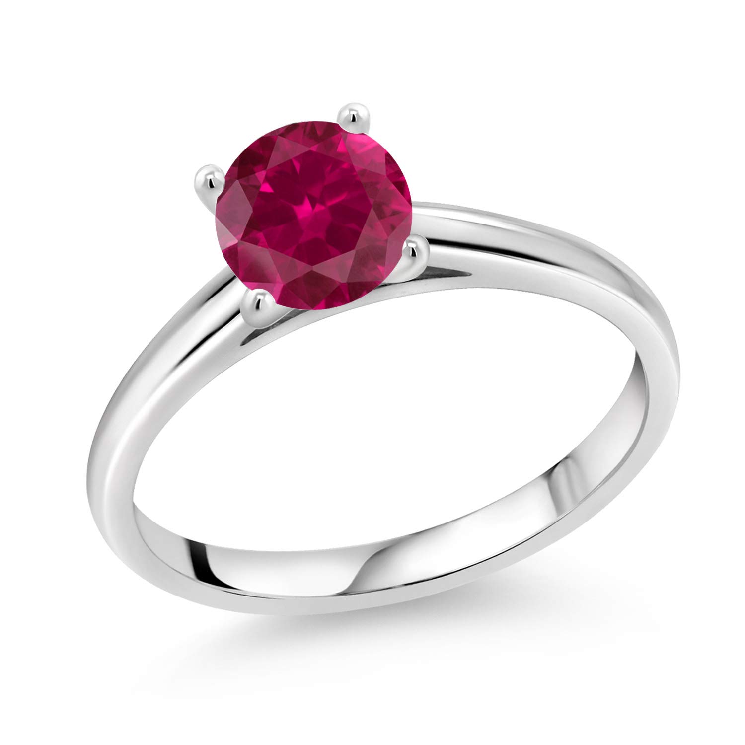 1.00 Ct 6mm Round Red Created Ruby Ring in 10K White Gold | Gem Stone King | Elegant Jewelry for Weddings, Anniversaries & Special Occasions