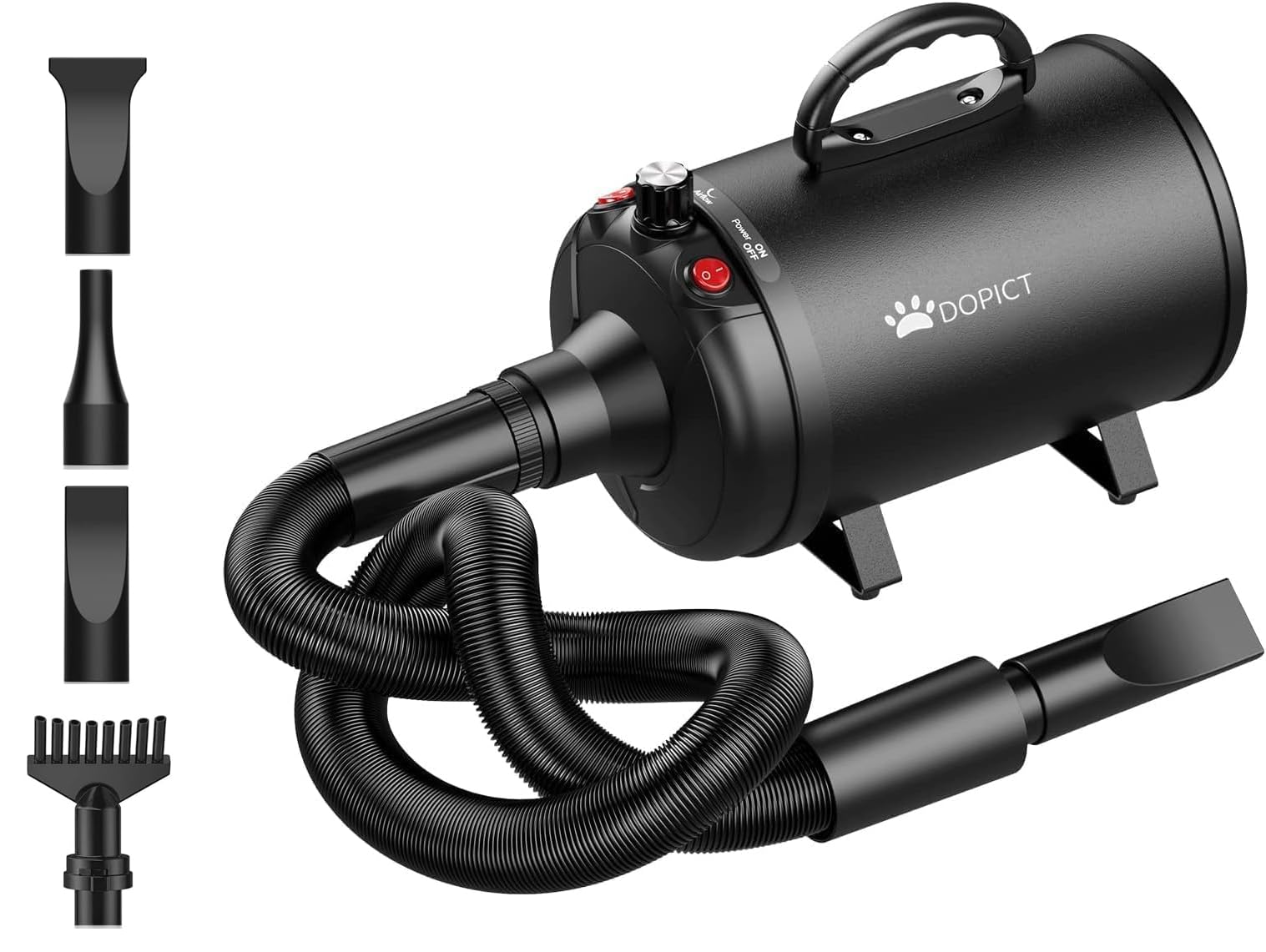 Professional Dog Hair Dryer with Adjustable Speed & Temperature - 4 Nozzle Attachments, Quiet Operation & Heat Protection for Pet Grooming | Perfect for Home Use, Pet Salons & Veterinary Clinics