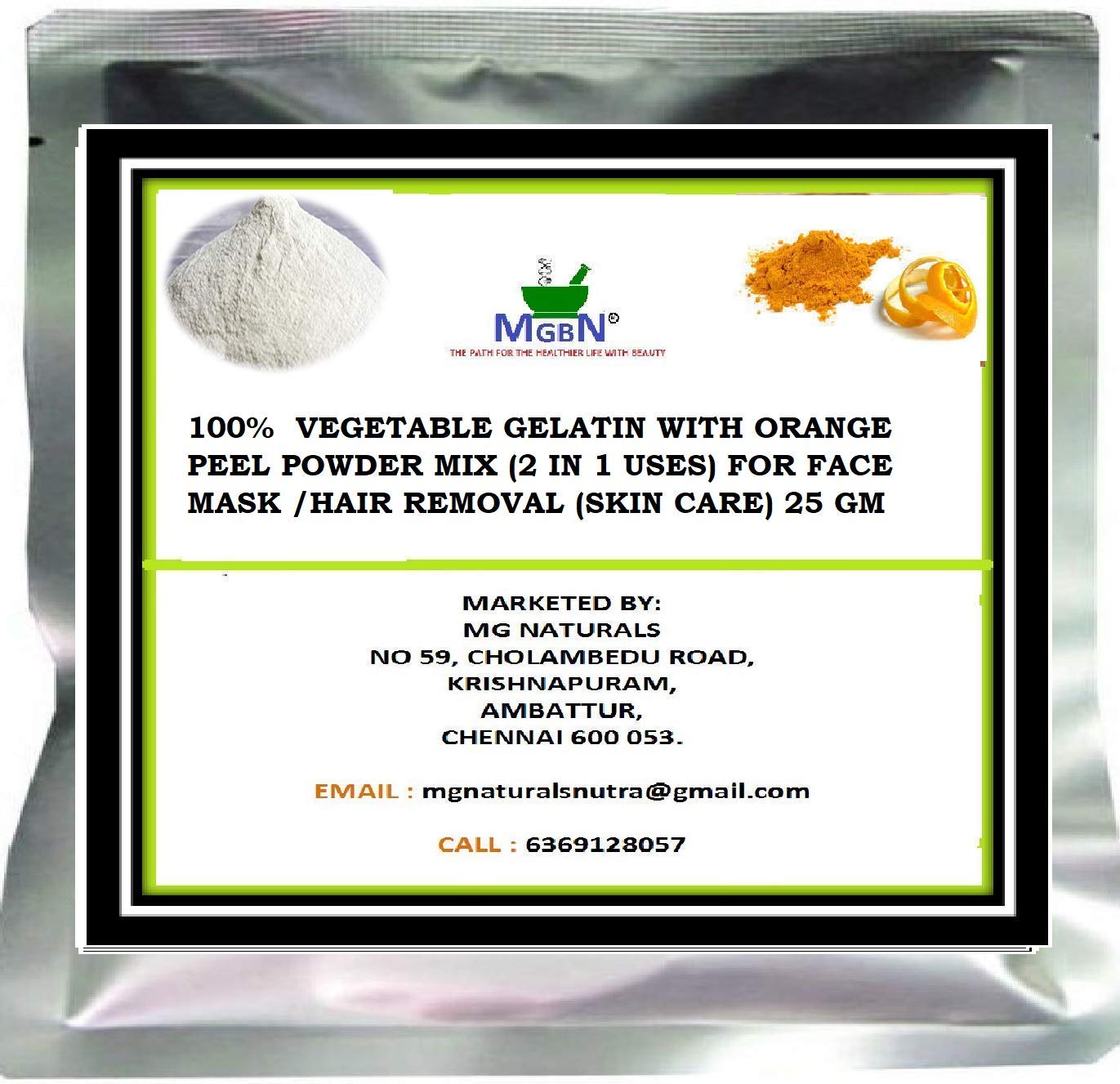 100% Natural Vegetable Gelatin with Orange Peel Powder - 2-in-1 Face Mask & Hair Removal for Glowing Skin - 25g | DIY Skincare & Beauty Treatment at Home