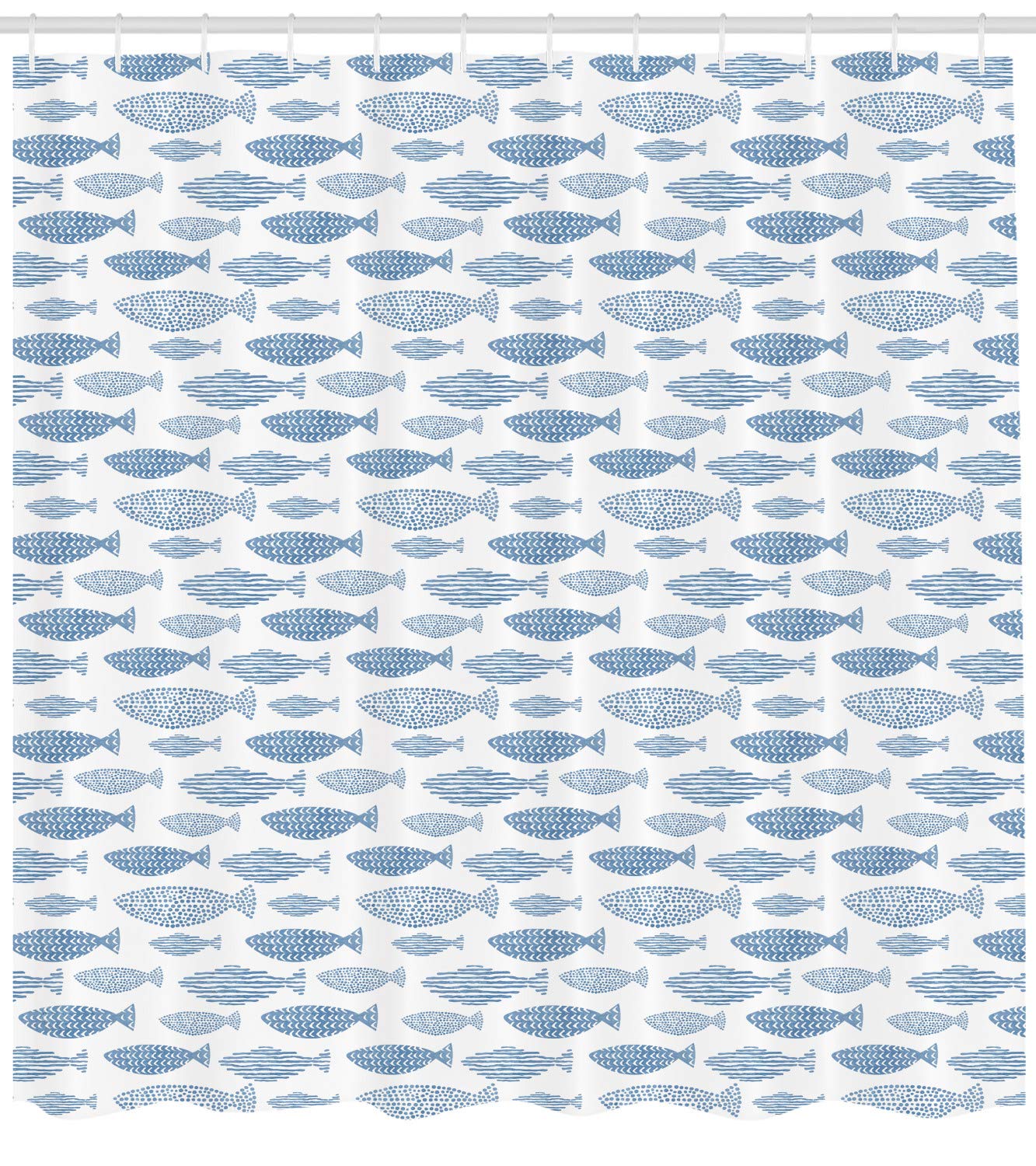 Ambesonne Watercolor Fish Shower Curtain - Extra Wide 105 Inch Abstract Ocean Design with Dots & Stripes, Pale Slate Blue & White Bathroom Decor Set with Hooks - Perfect for Beach Theme Bathrooms & Coastal Home Decor