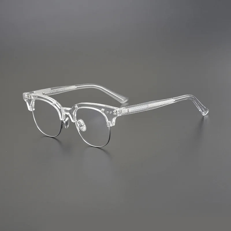 Stylish Black Unisex Semi-Rim Square Acetate Eyeglasses Frame 15022 - Perfect for Work, Reading & Fashion Accessories