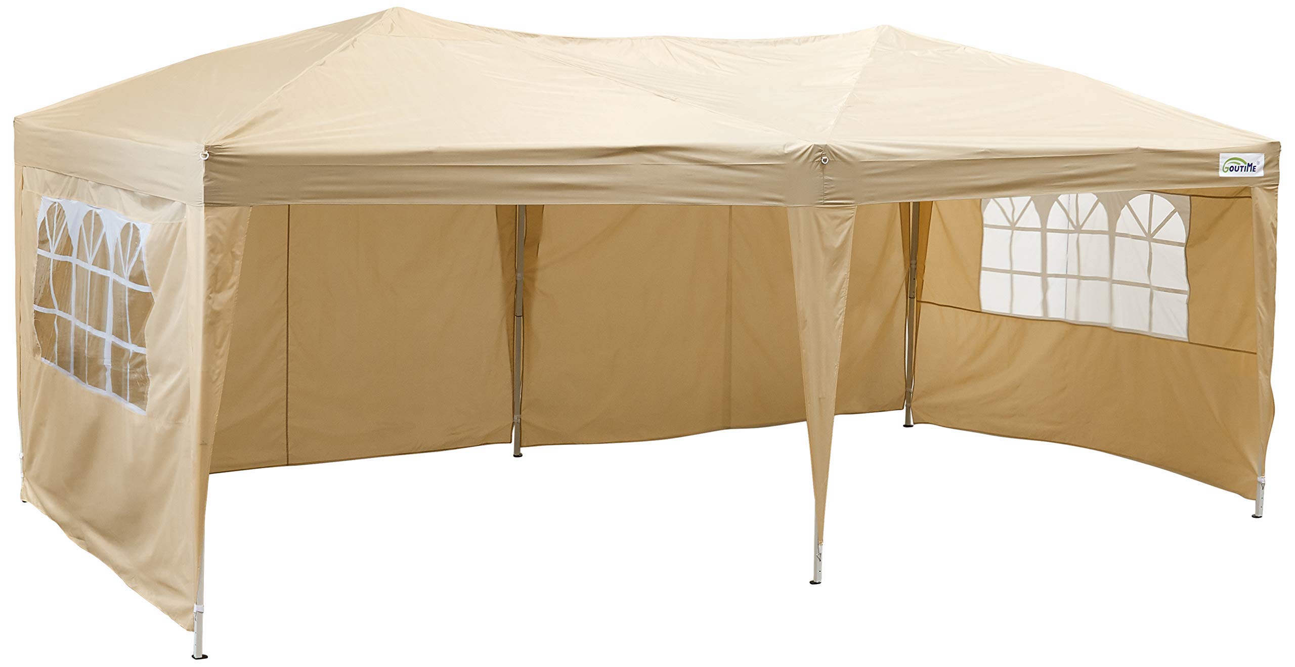 Goutime 10x20 Pop Up Canopy Tent for Christmas Party, Outdoor Events, and Gatherings - Includes 4Pcs 10Ft Removable Sidewalls & Wheeled Carry Bag (10'x20', Beige) - Perfect for Backyard BBQs, Festivals, and Market Stalls