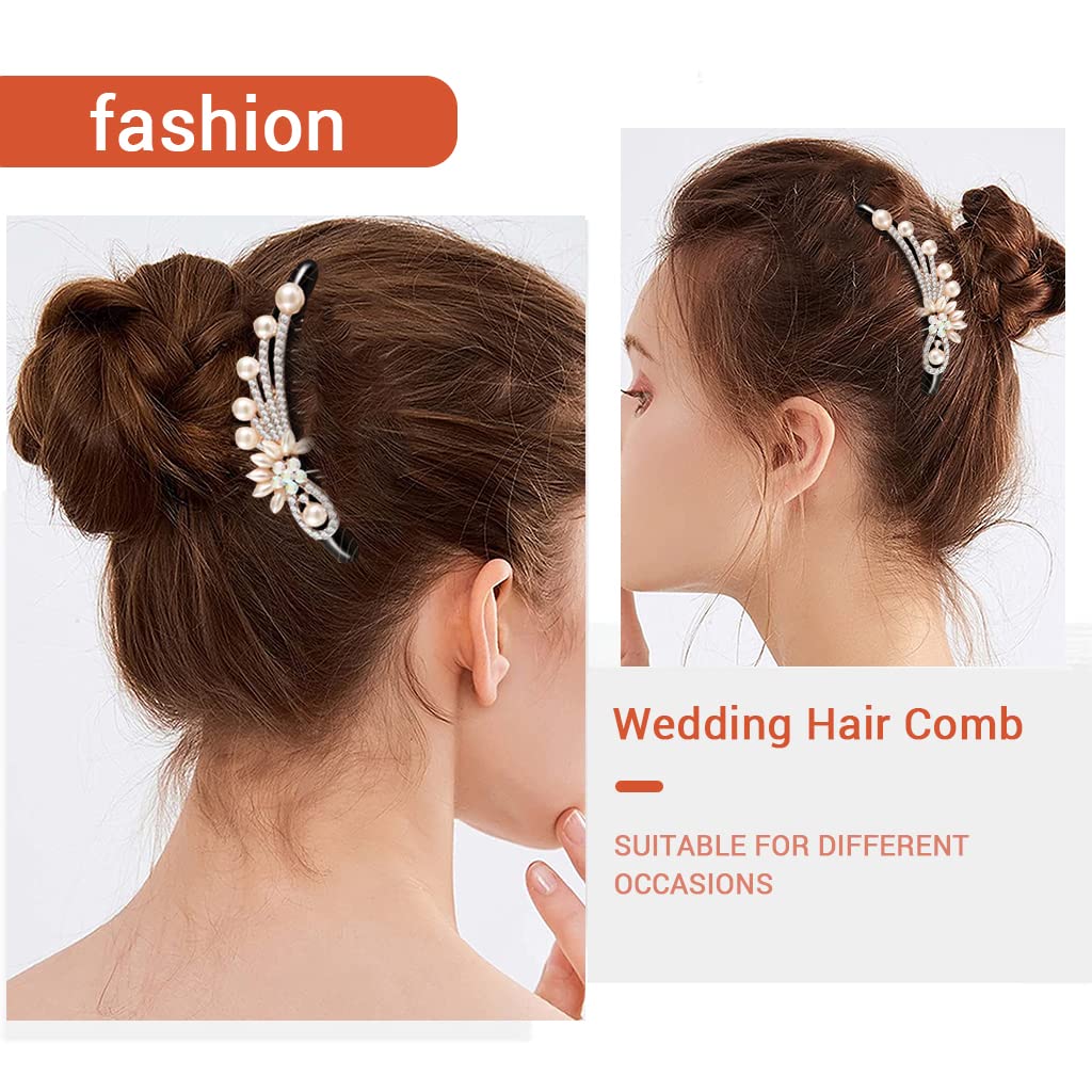 PALAY® Pearl Rhinestone Hair Comb Clip for Women - Elegant French Hair Stick for Buns, Updos & Ponytails - Perfect for Weddings, Parties & Everyday Styling