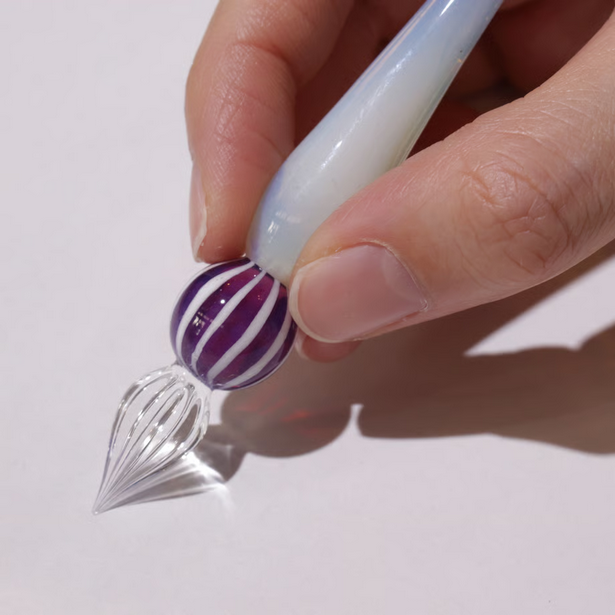 Japanese Glass Dip Pen - Grape Stripe & White Opal | Elegant Calligraphy Writing Tool | Perfect Gift for Writers, Artists & Journaling Enthusiasts | Ideal for Lettering, Sketching & Creative Projects