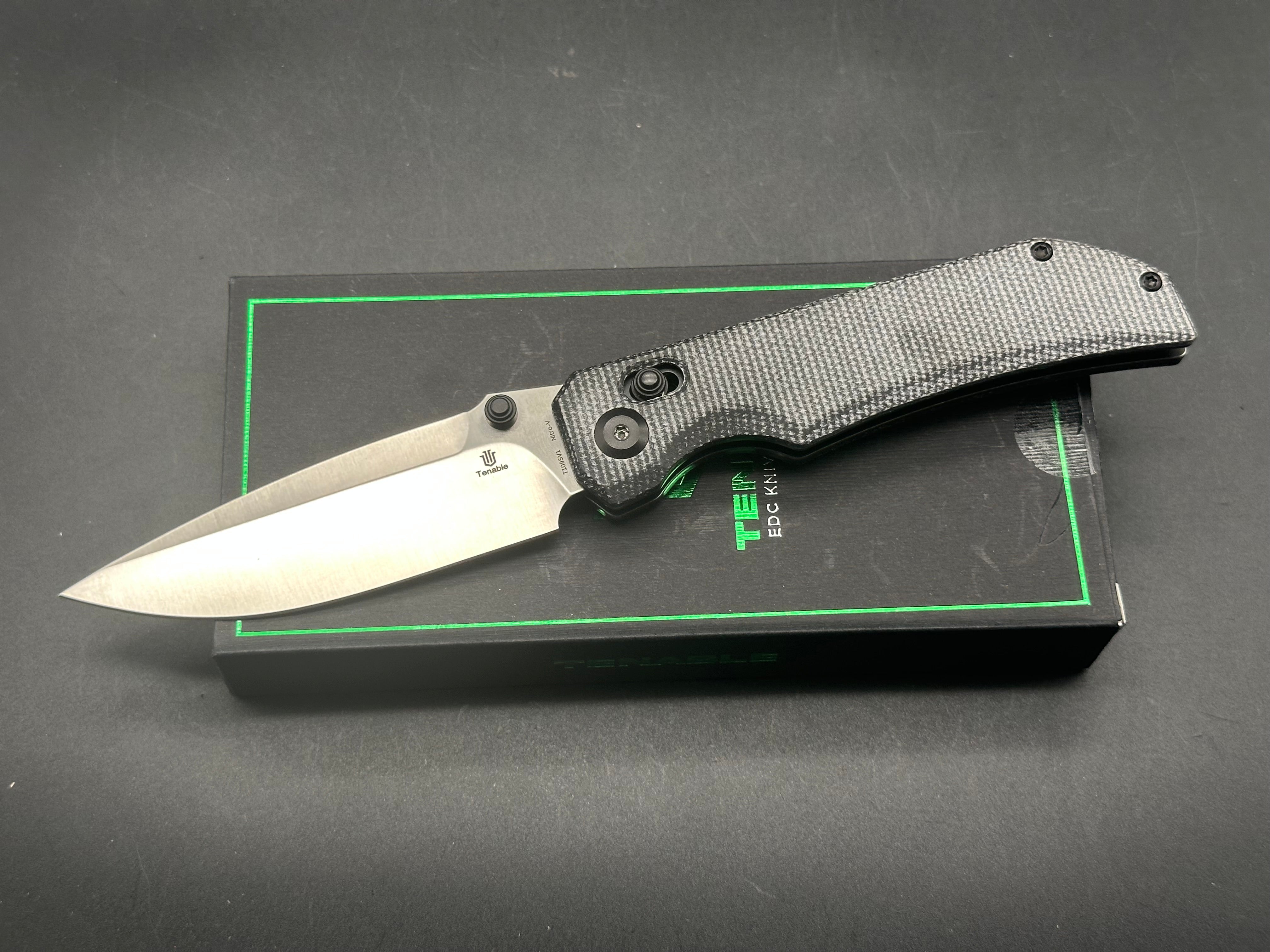 TENABLE EAGLESTRIKE Folding Knife - Black Micarta Handle, NITRO-V Steel Blade, Plain Edge Satin Finish - Outdoor, Camping & EDC Knife