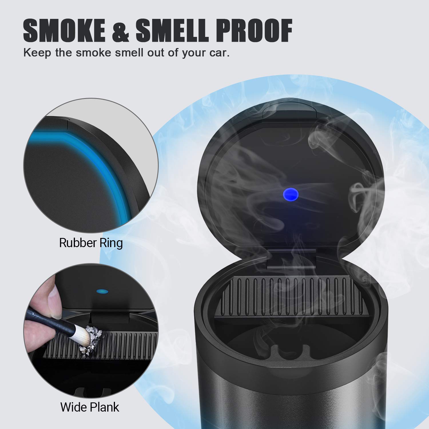 THIKPO Portable Car Ashtray with Lid - Smokeless Detachable Stainless Steel for Travel & Camping