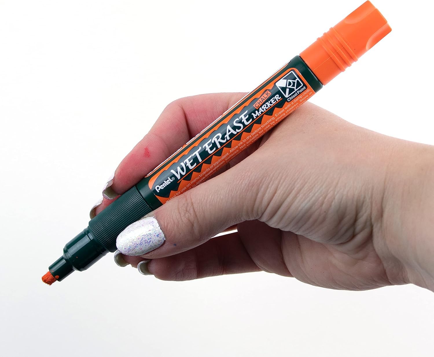 Pentel Wet Erase Chalk Markers - 12 Pack Orange Medium Tip Markers for Whiteboards, Glass, Windows & Non-Porous Surfaces - Ideal for Restaurants, Classrooms & Office Use