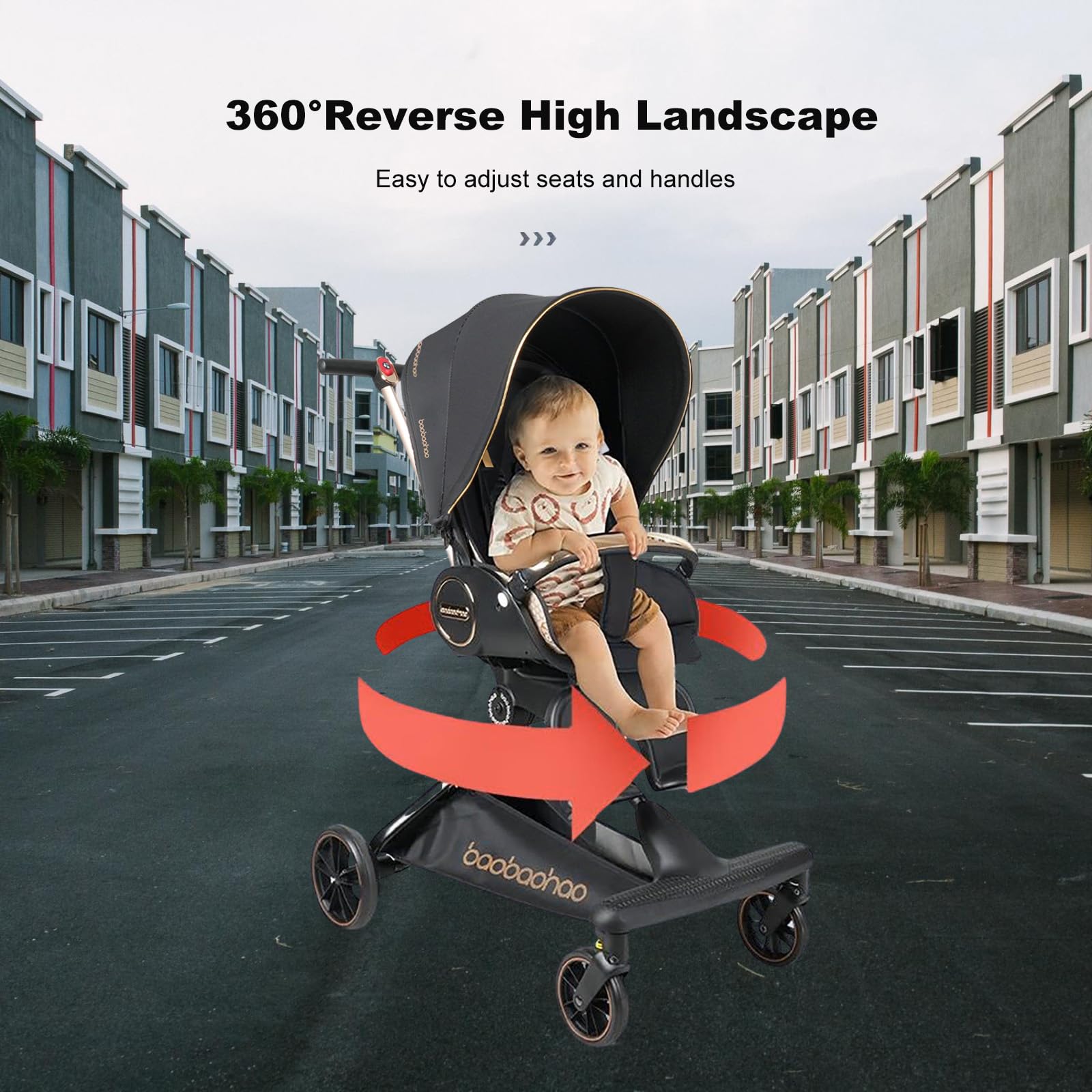 Lightweight Baby Stroller with 360° Rotating Wheels & Adjustable Canopy - Foldable Travel Stroller for Newborns & Toddlers | All-Terrain Wheels, Storage Basket & Peekaboo Window | Perfect for Park Walks, Shopping & Family Outings (Black)