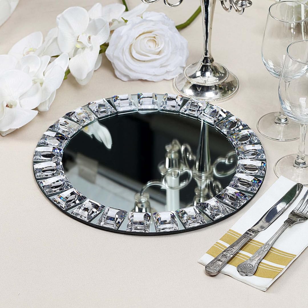 Koyal Wholesale Silver Mirror Charger Plates - Set of 4, Elegant Mirrored Glass Dinner Plates for Wedding, Party & Formal Dining Decor - Bulk Place Settings for Table Centerpieces & Special Occasions