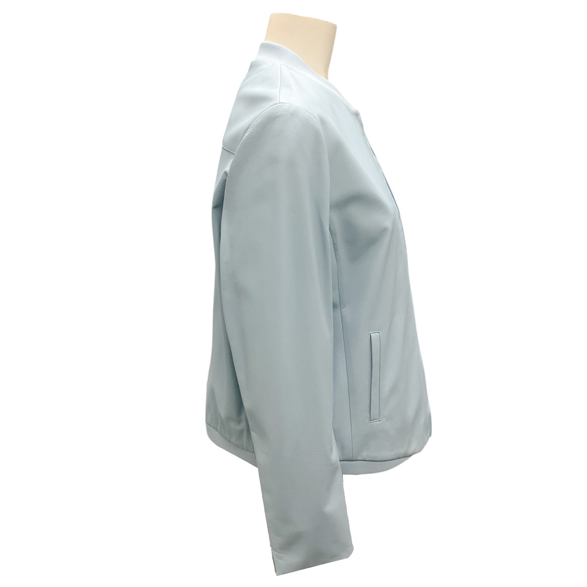 Akris Punto Women's Pale Denim Lambskin Nappa Leather Jacket - Stylish Outerwear for Casual & Evening Wear