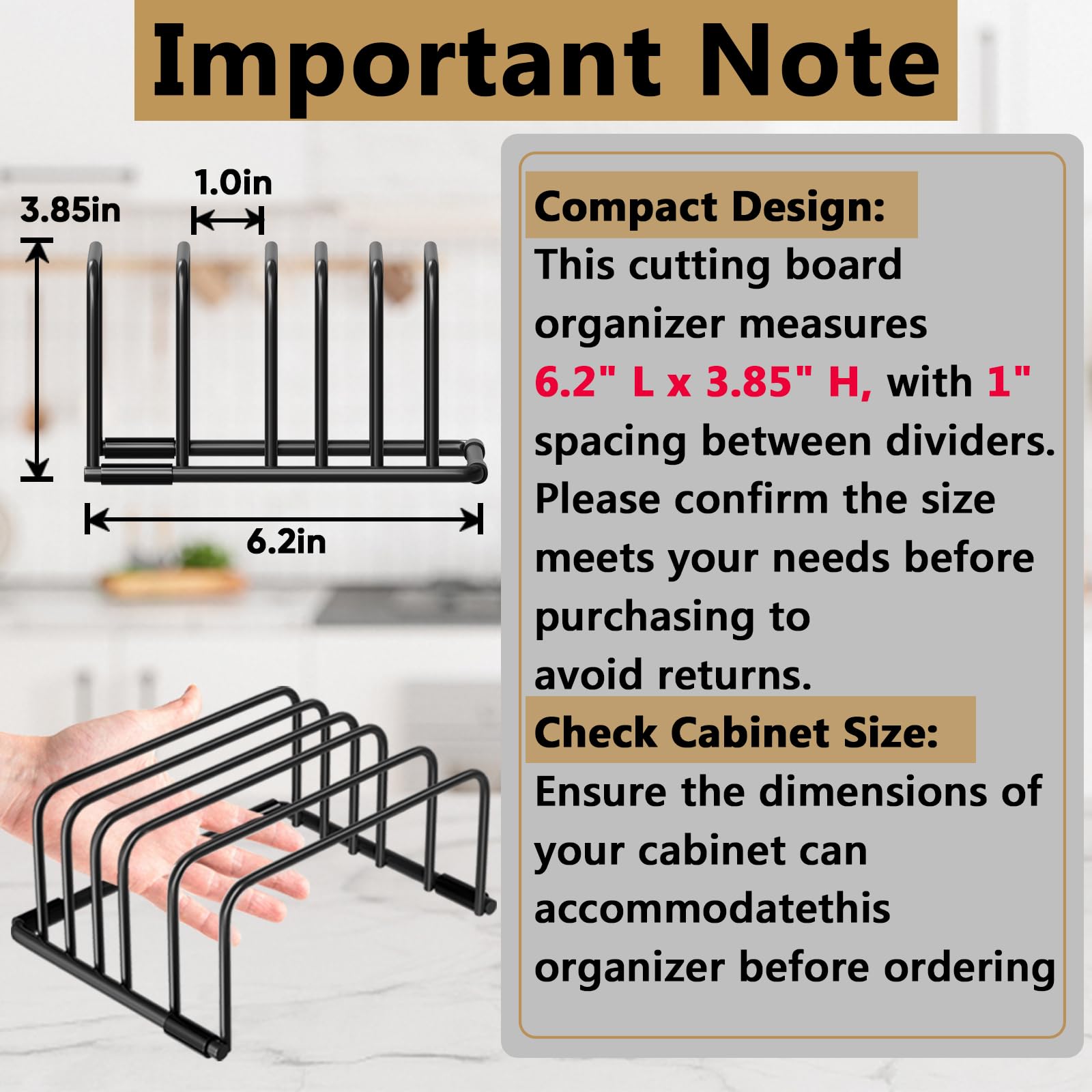Premium Heavy-Duty Cutting Board Organizer Rack - Space Saving Iron Wire Holder for Cutting Boards & Trays (Black, 1 Pack) - Perfect for Kitchen Organization & Countertop Storage
