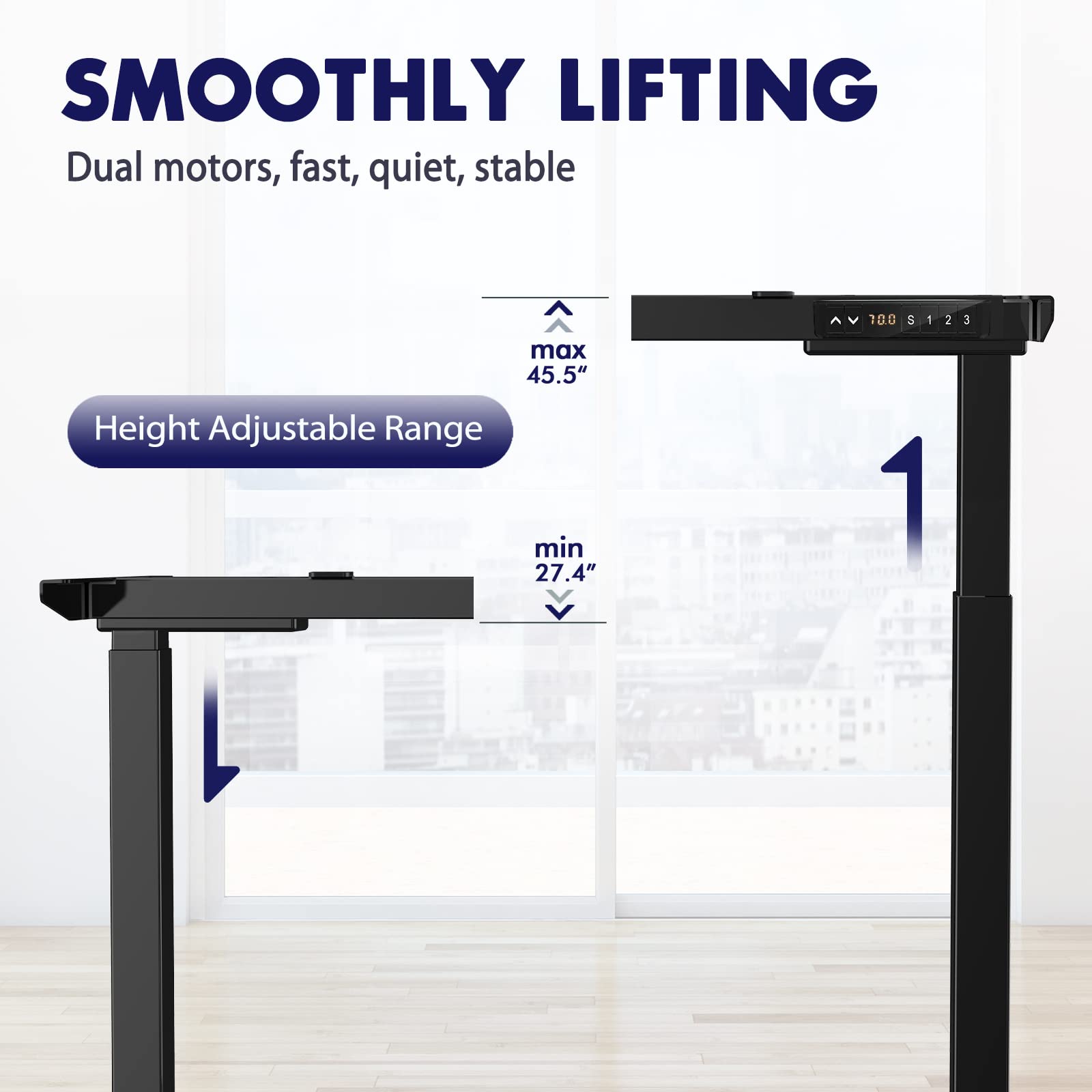 Dual Motor Electric Standing Desk Frame - Adjustable Height Desk Legs with 3 Memory Presets & USB Charging Ports | Heavy Duty Sit Stand Workstation (Black) for Home Office & Gaming Setup