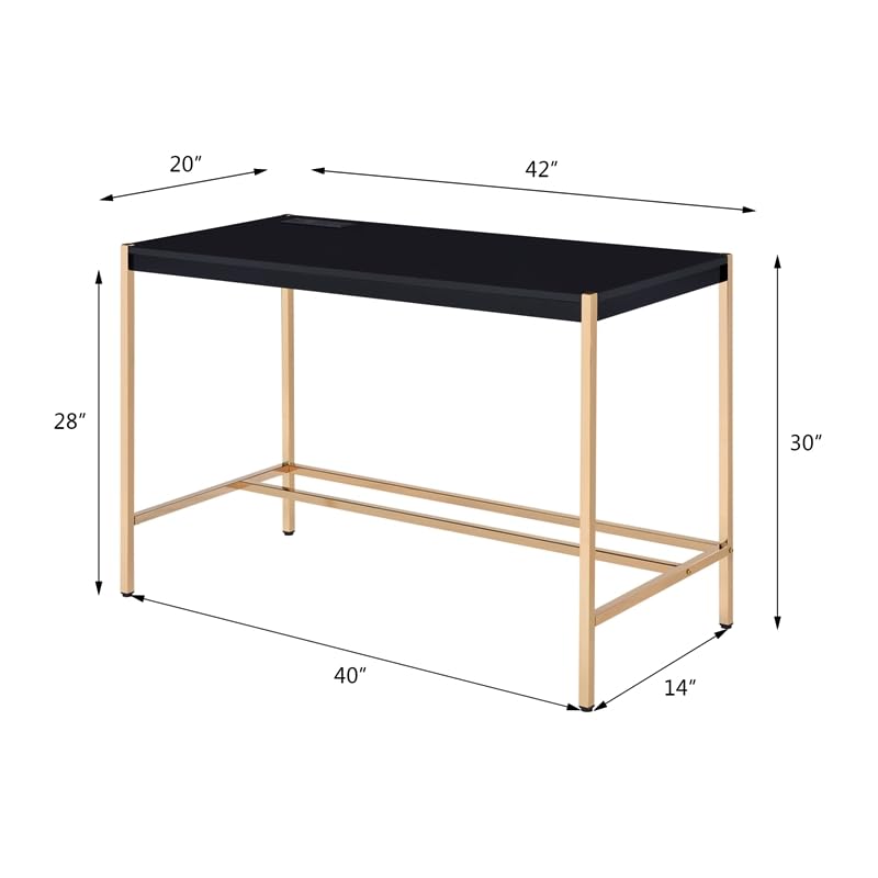 Acme Midriaks Modern Wooden Writing Desk with USB Port - Black & Gold Finish for Home Office, Study & Workspace