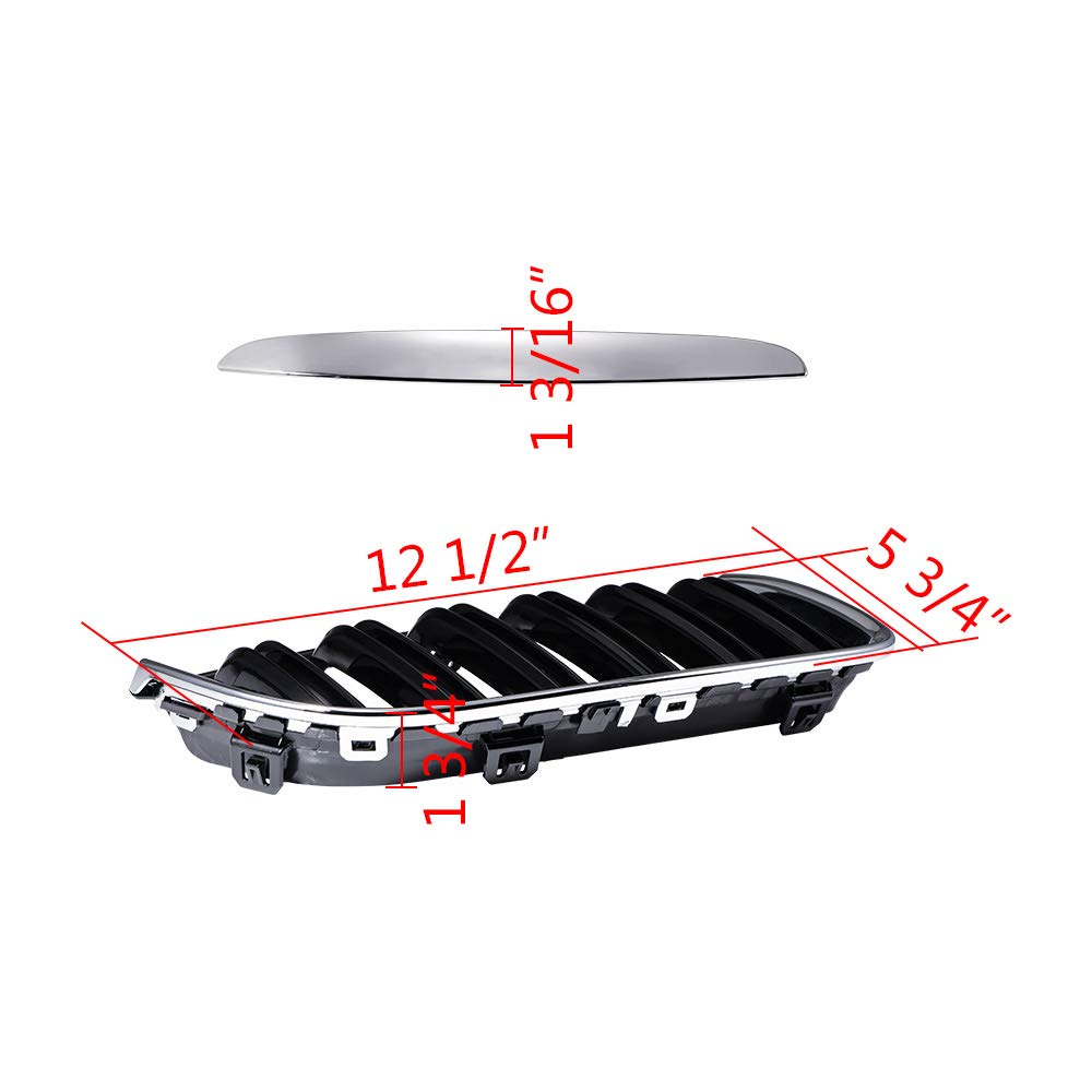 LR Glossy Black Chrome Dual Slats Front Kidney Grille for 2005-2008 BMW E90 E91 - Perfect Upgrade for Sedan & Wagon Models - Enhances Sporty Look & Front-End Protection
