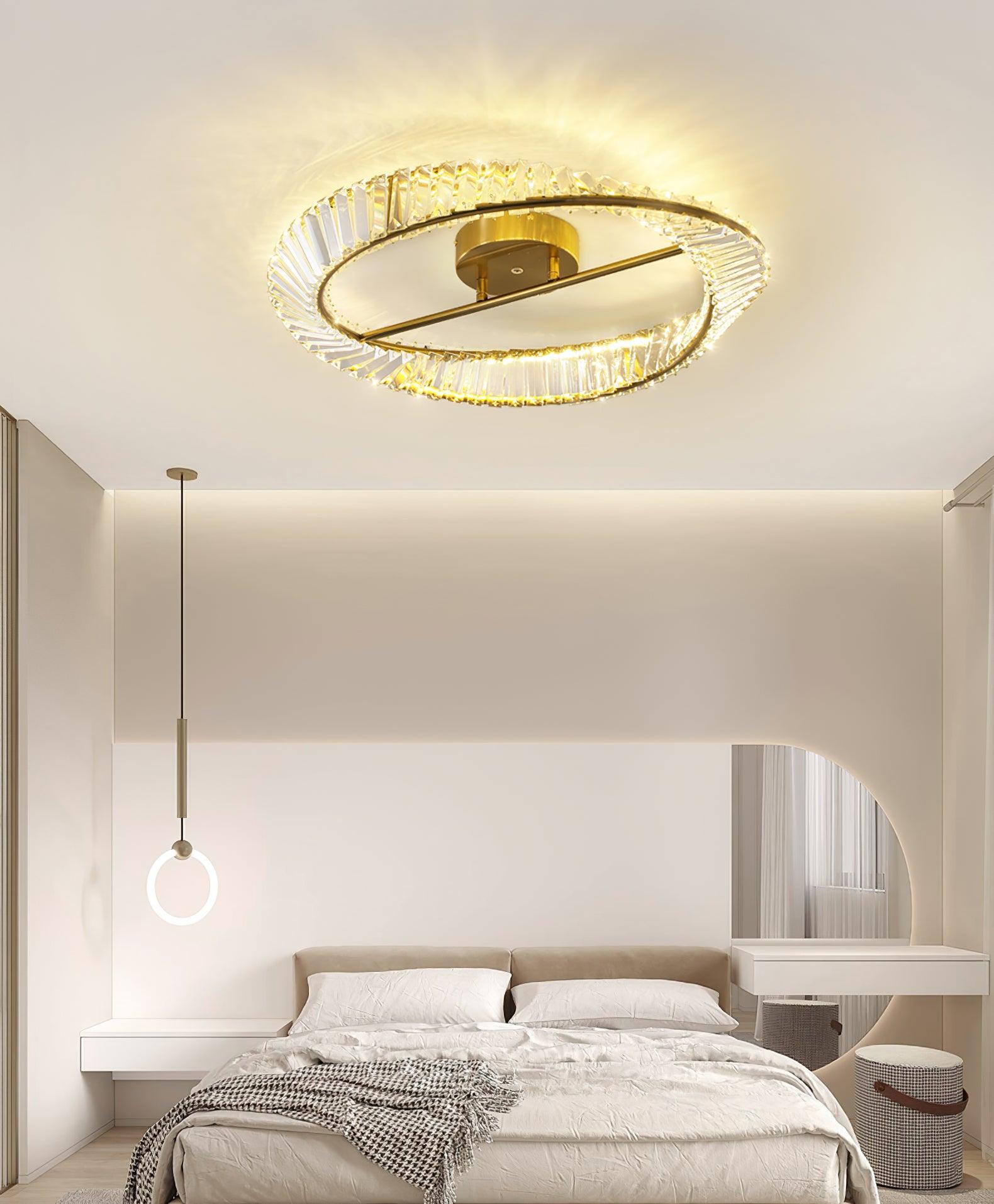 Elegant Crystal Rings Ceiling Light Fixture - Modern Chandelier for Living Room, Dining Room & Bedroom Decor