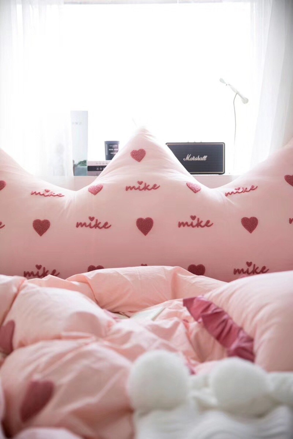 **LZTET Reading Pillow for Bed - Princess Crown Design, Soft Backrest & Headboard Cushion with Removable 100% Cotton Cover (Pink, 150x80cm) - Perfect for Reading, Relaxing & Kids' Room Decor**