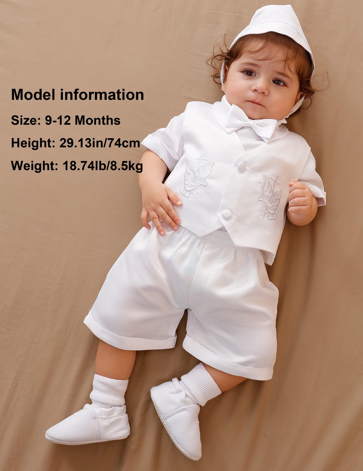 A&J DESIGN White Baby Boy Baptism Outfit - Short Sleeve Christening Romper Set for Newborns 3-18 Months - Perfect for Church Ceremonies, Christenings & Family Photos