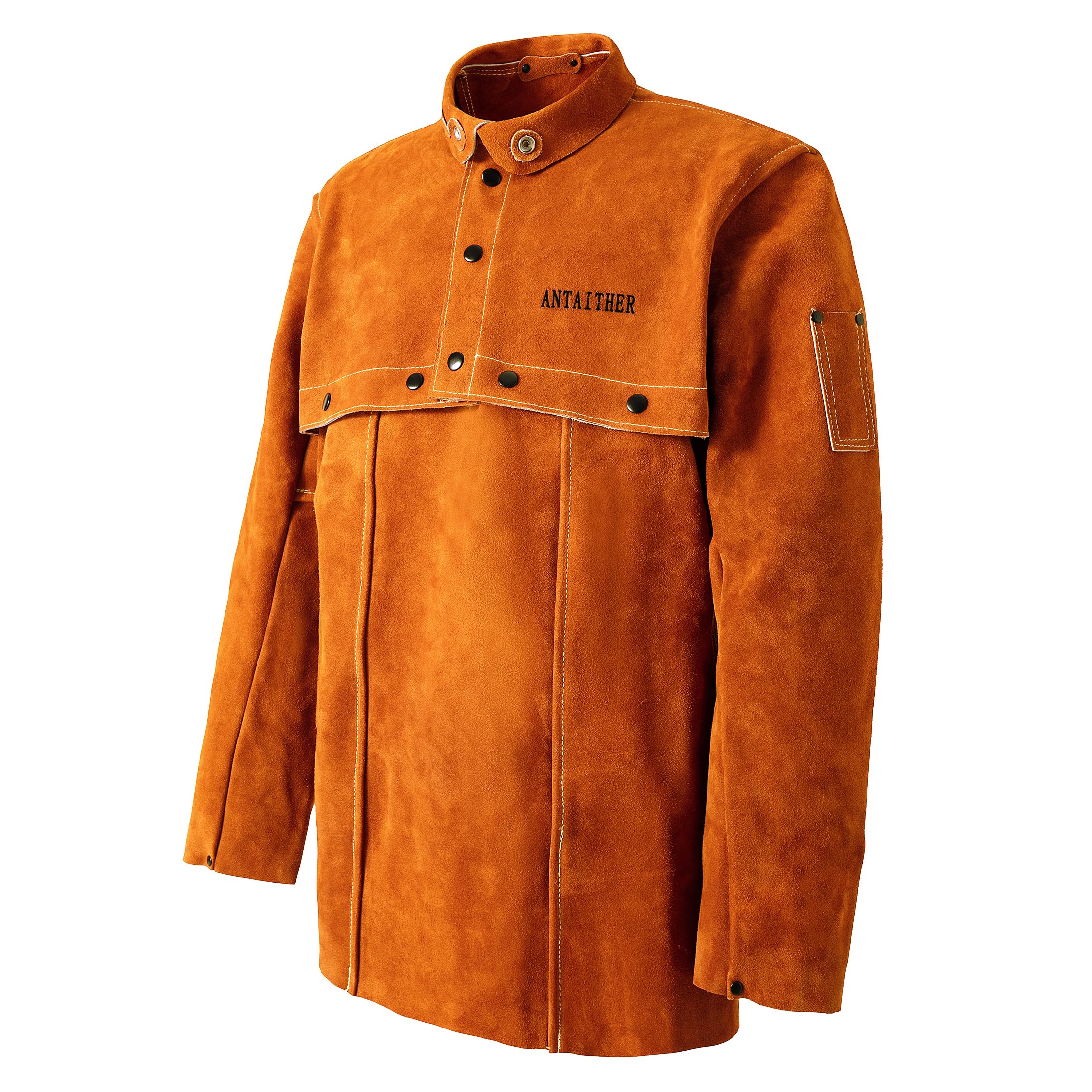 ANTAITHER Heat & Flame Resistant Leather Welding Jacket - Open Back Design with Cape Sleeve & Bib Apron for Welders | Perfect for Metalworking, Forging & Industrial Safety Protection