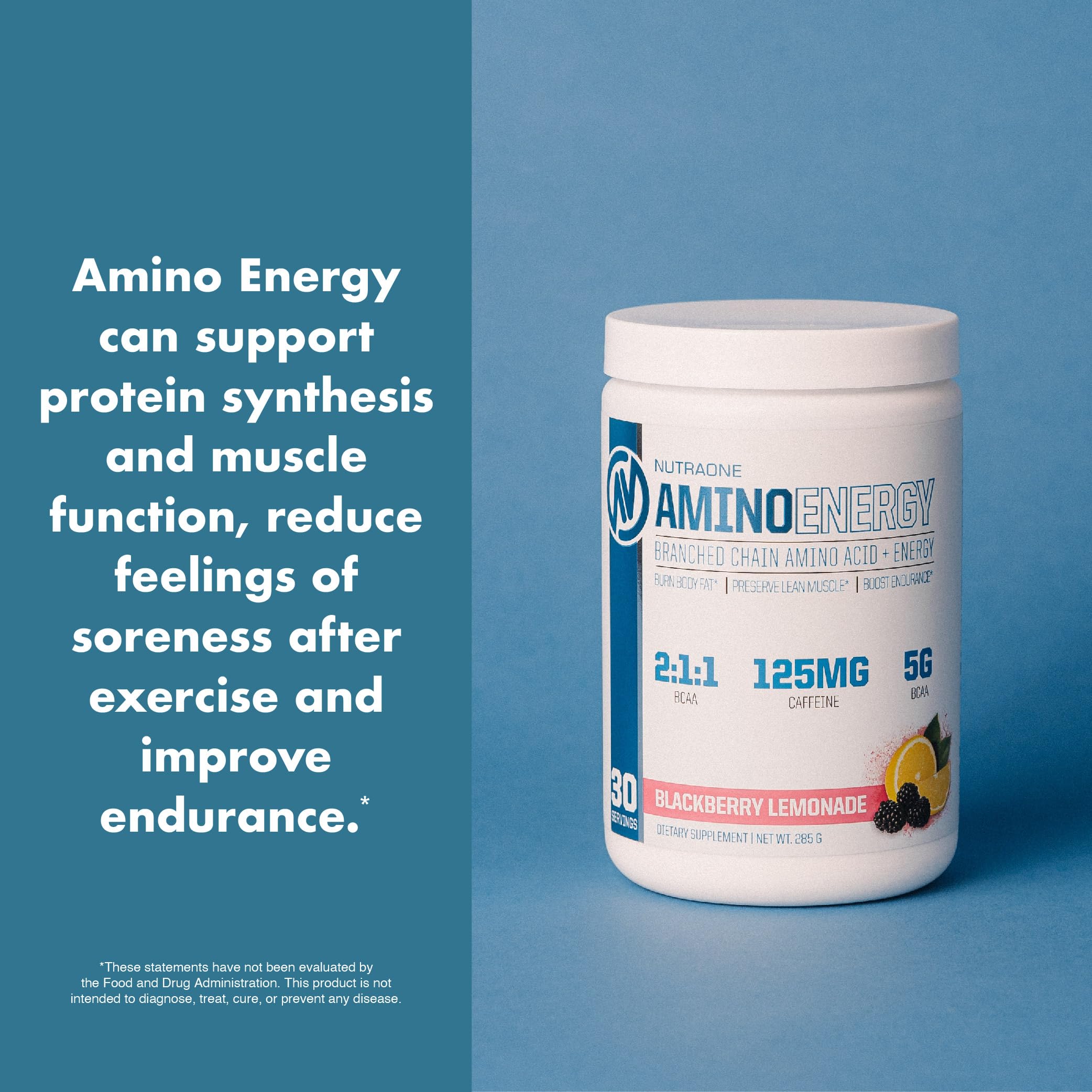 NutraOne Amino Energy BCAA Powder Pre-Workout Supplement with Caffeine & Branched Chain Amino Acids - BlackBerry Lemonade Flavor (30 Servings) | Enhance Performance, Fuel Workouts & Speed Recovery for Athletes & Fitness Enthusiasts