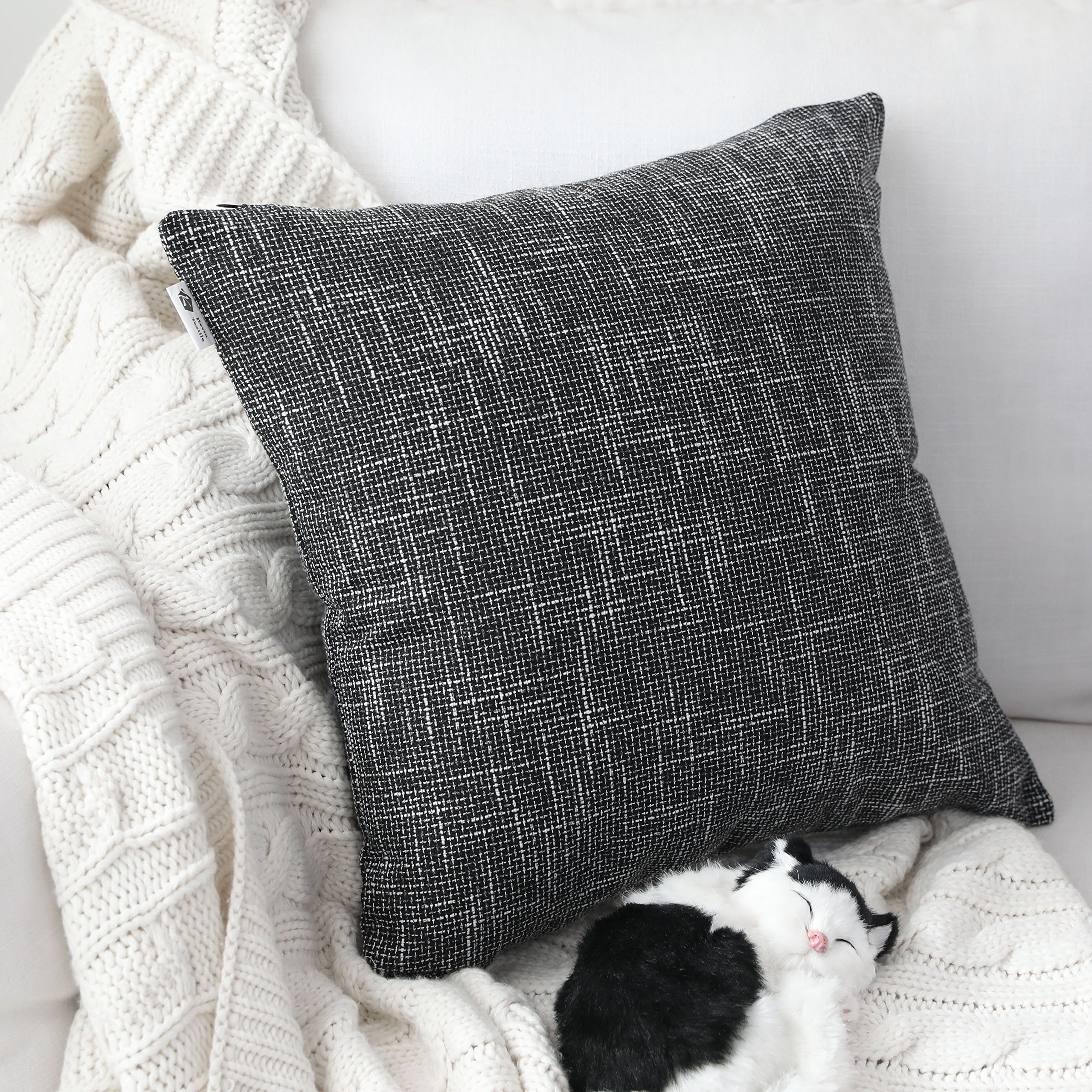 Kevin 2-Pack Black Faux Linen Pillow Covers 24x24