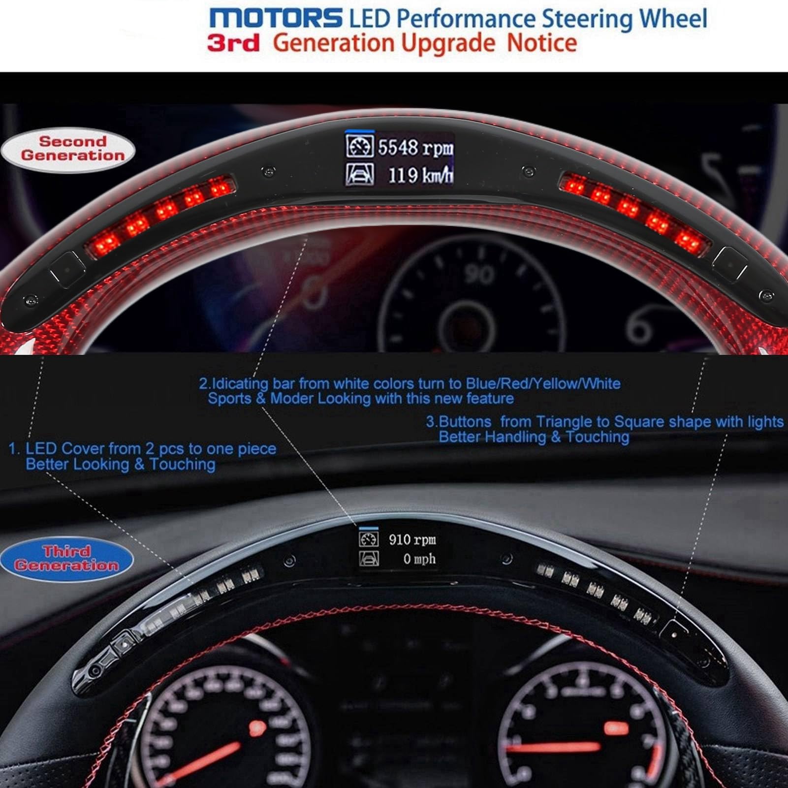 Red Carbon Fiber LED Steering Wheel with Shift Lights - Compatible with Honda Civic Type R FK8 2016-2021 - Racing & Performance Driving Upgrade