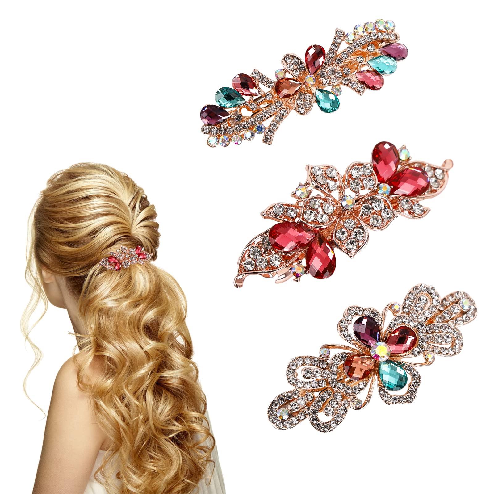 3 Pcs Glitter Hair Clips - Vintage Crystal Butterfly Hair Clips with Metal Snap, Rhinestone Hair Accessories for Women & Girls - Perfect for Daily Wear, Weddings, Birthdays, Christmas, Graduations & Parties (Black) - Add Sparkle to Your Hairstyle for Any Occasion