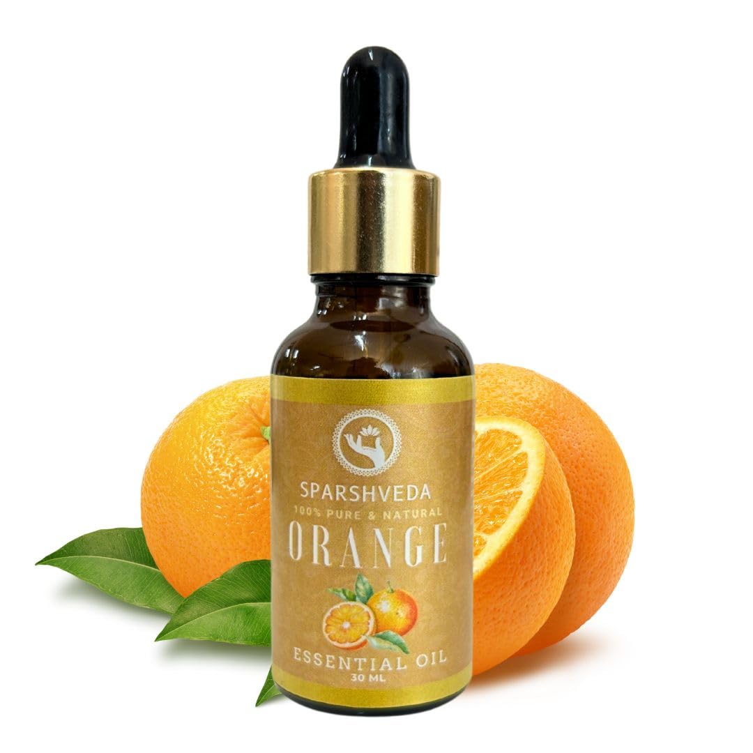 Sparshveda 100% Pure Organic Orange Essential Oil – Steam Distilled, Therapeutic Grade, Natural Citrus Oil for Aromatherapy, Diffuser, Skin & Hair Care (30ml) – Perfect for Relaxation, Massage & DIY Beauty Products