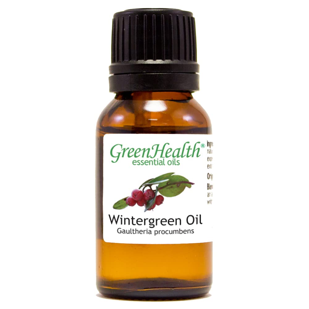 Wintergreen Essential Oil – 100% Pure Therapeutic Grade – 1/2 fl oz (15 ml) Amber Glass Bottle – Natural Pain Relief & Aromatherapy – GreenHealth – Perfect for Massage, Diffusers & DIY Skincare