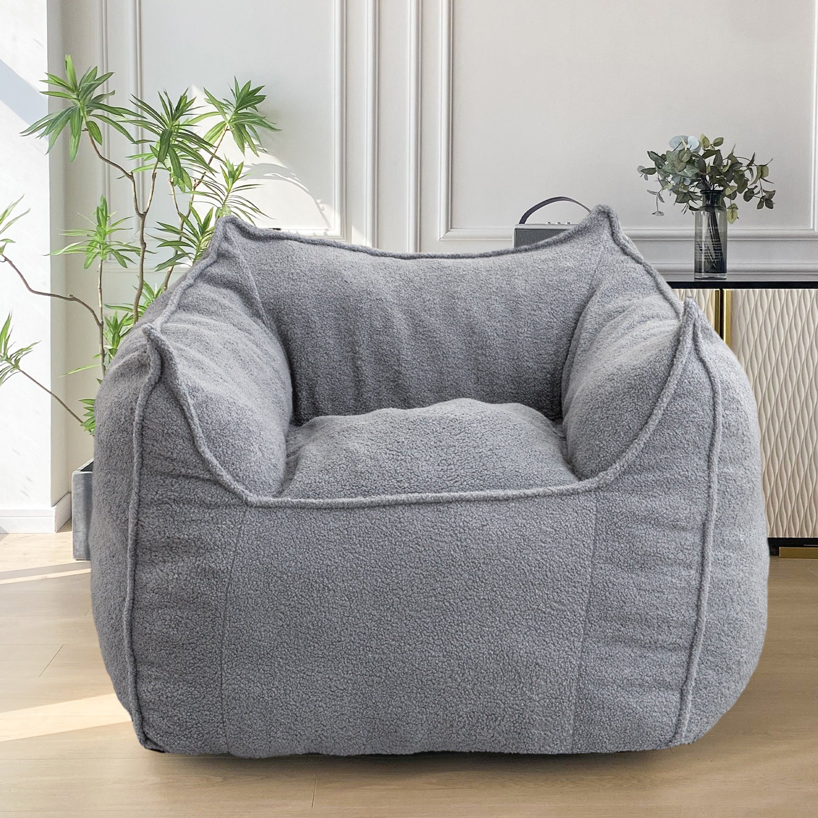 MAXYOYO Artistic Bean Bag Chair Sofa - Comfortable Lazy Chair with Armrests for Adults, Perfect for Gaming, Reading & Relaxing in Living Room, Bedroom or Dorm (Grey)