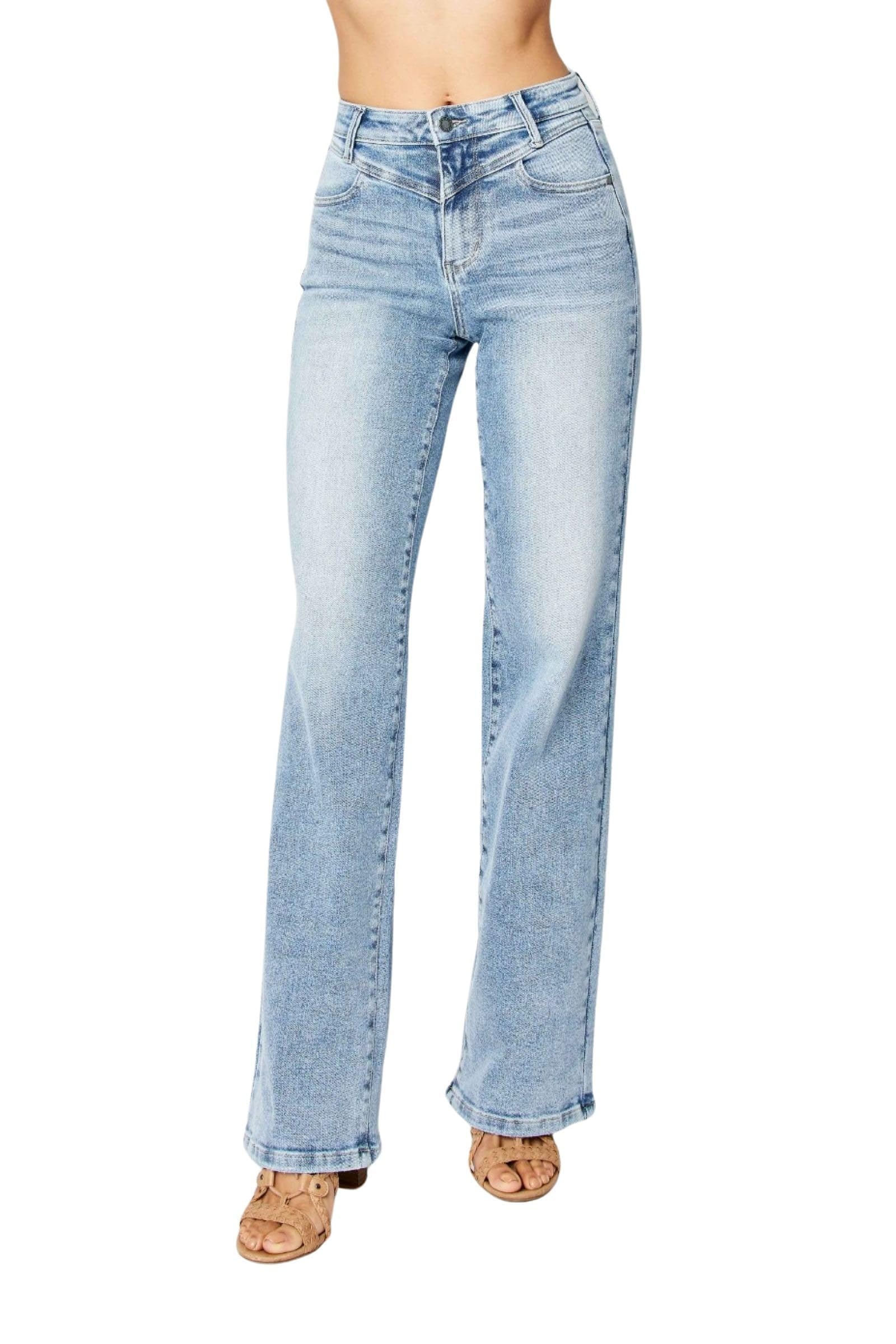 Judy Blue Women's High Waist Retro Wide Leg Jeans - Vintage Inspired Denim Pants for Casual Wear & Everyday Outfits