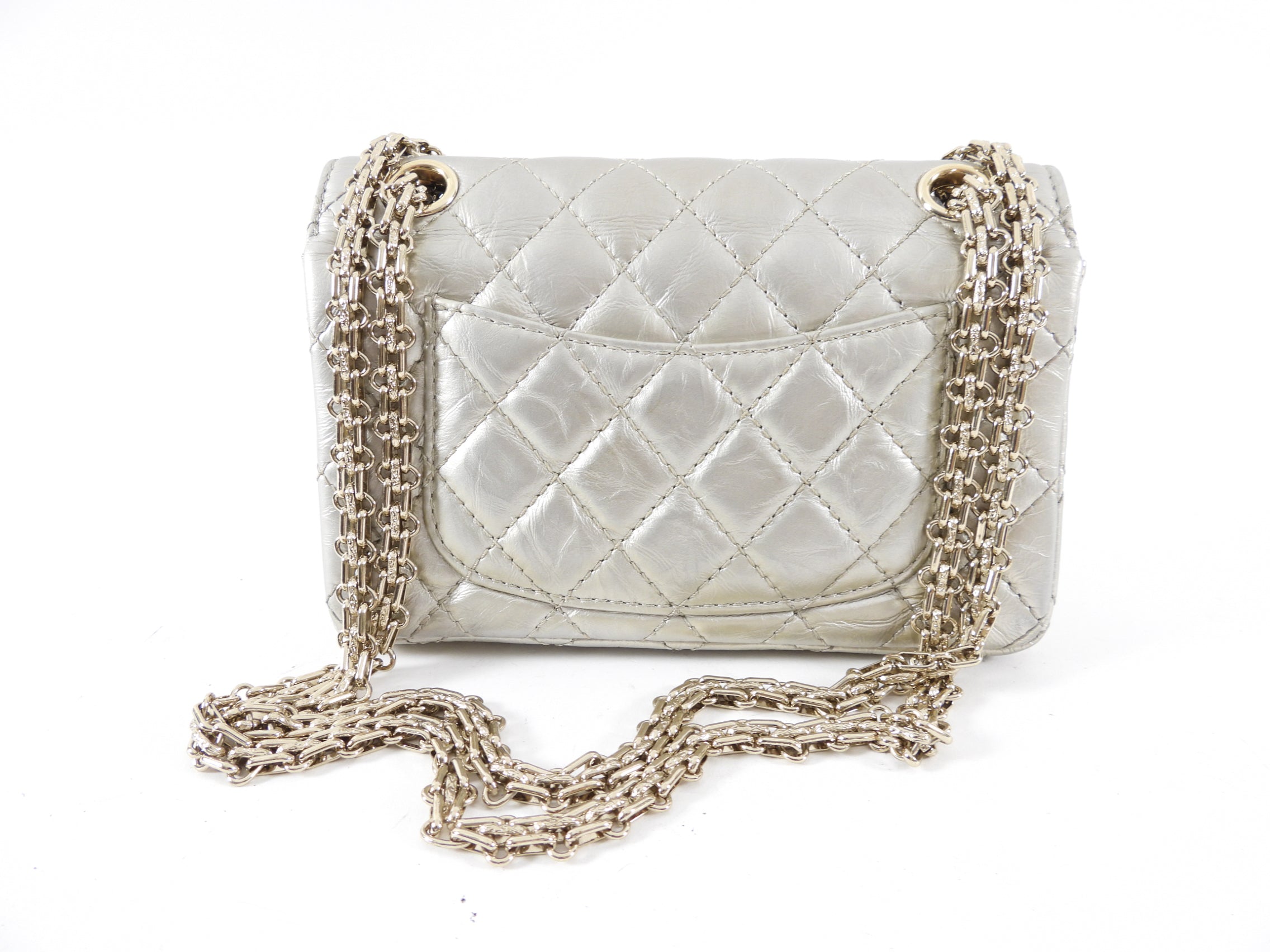 Chanel Silver Aged Leather Mini 2.55 Reissue Flap Bag - Vintage Luxury Handbag for Women, Perfect for Evening Parties & Special Occasions