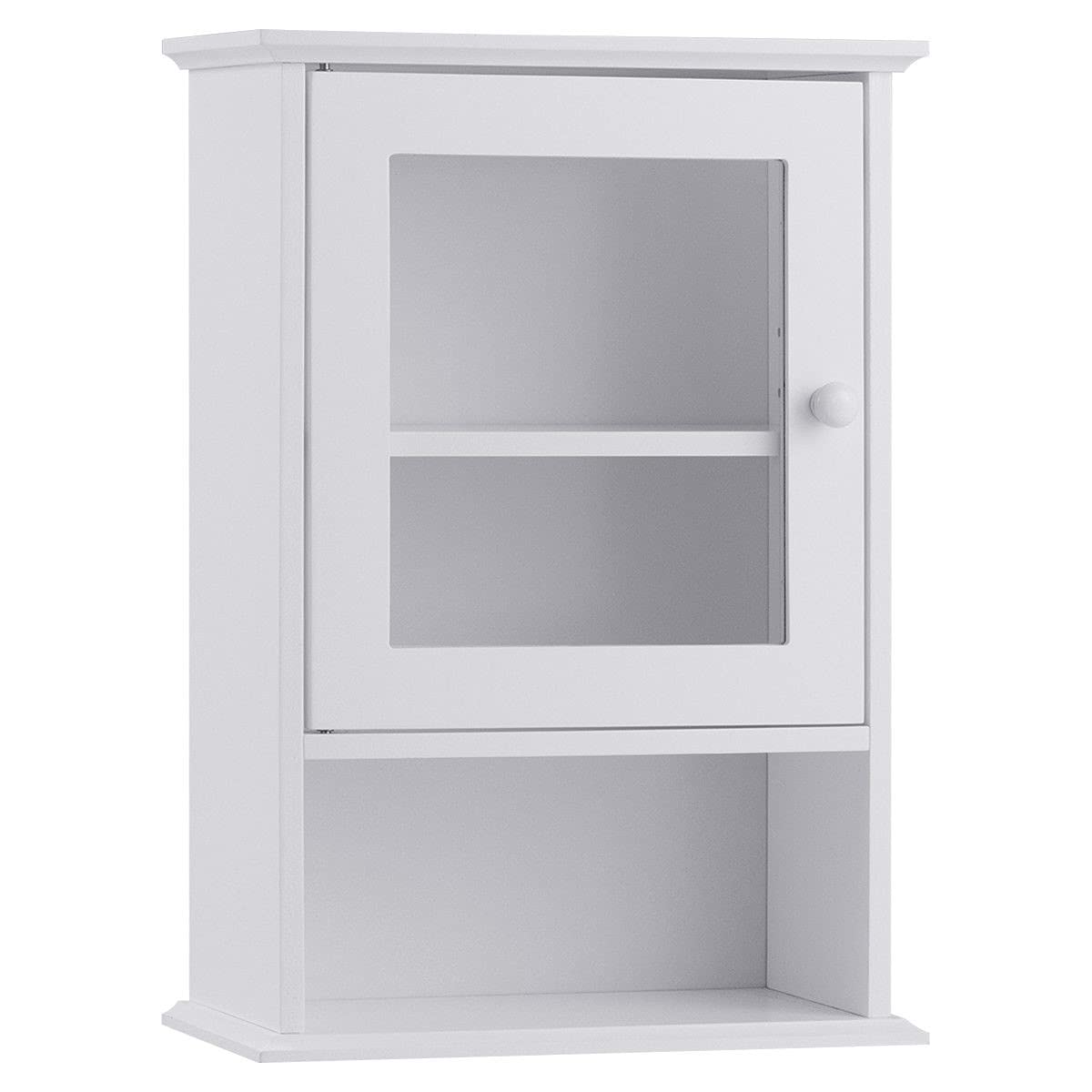 White Mirrored Wall Mounted Bathroom Storage Cabinet - Over The Toilet Medicine Organizer with Open Shelves for Toiletries, Bath & Kitchen Use - Perfect Above Sink Storage Solution for Small Spaces