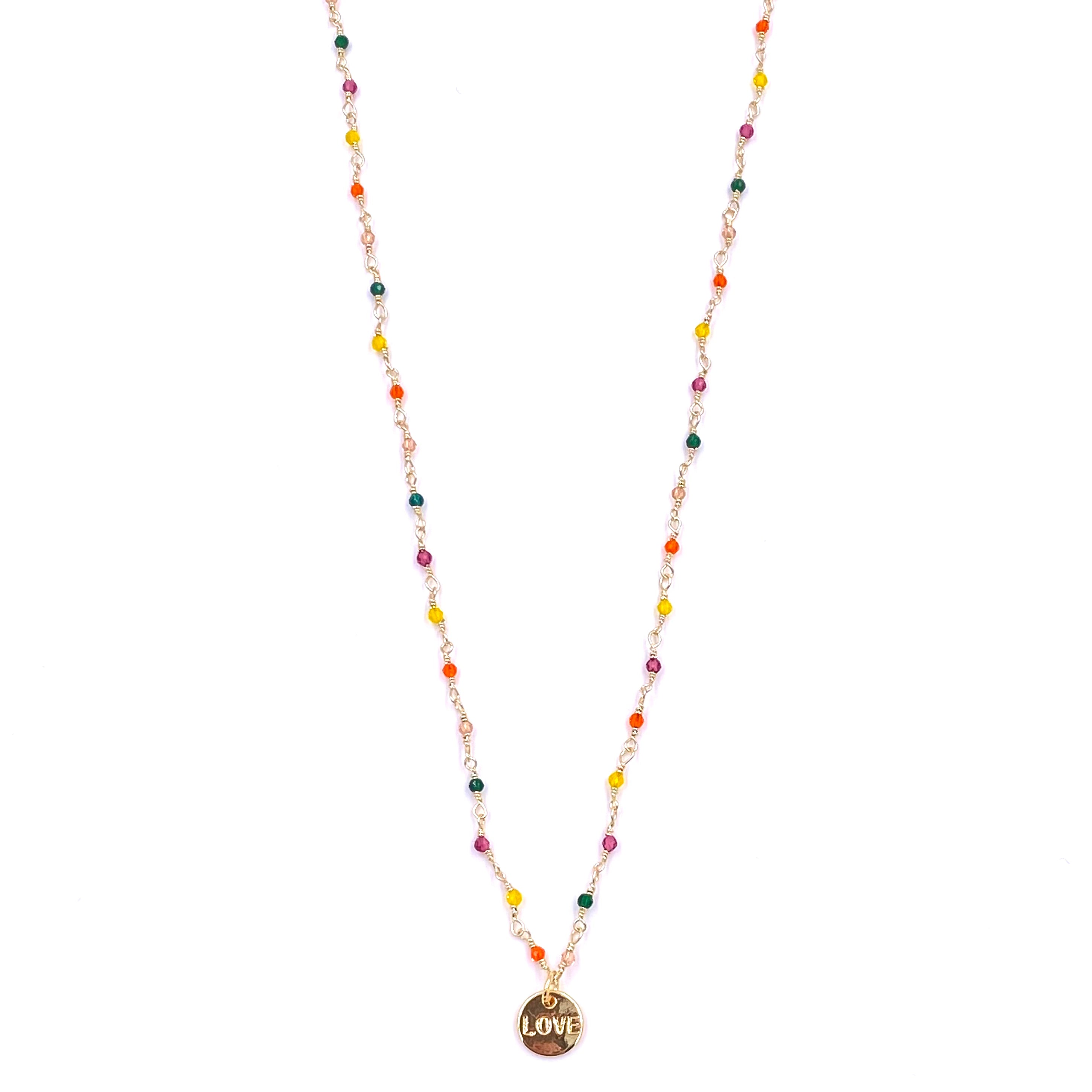 Ashley Gold Stainless Steel Gold Plated Semi-Precious Beads Necklace with Love Pendant - Perfect for Valentine's Day Gifts, Anniversary Presents & Romantic Occasions