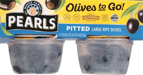 Pearls Olives To Go! Large Ripe Pitted Black Olives, Pack of 24 (1.2 oz Cups) - Perfect for Salads, Snacking, Charcuterie Boards & Party Platters