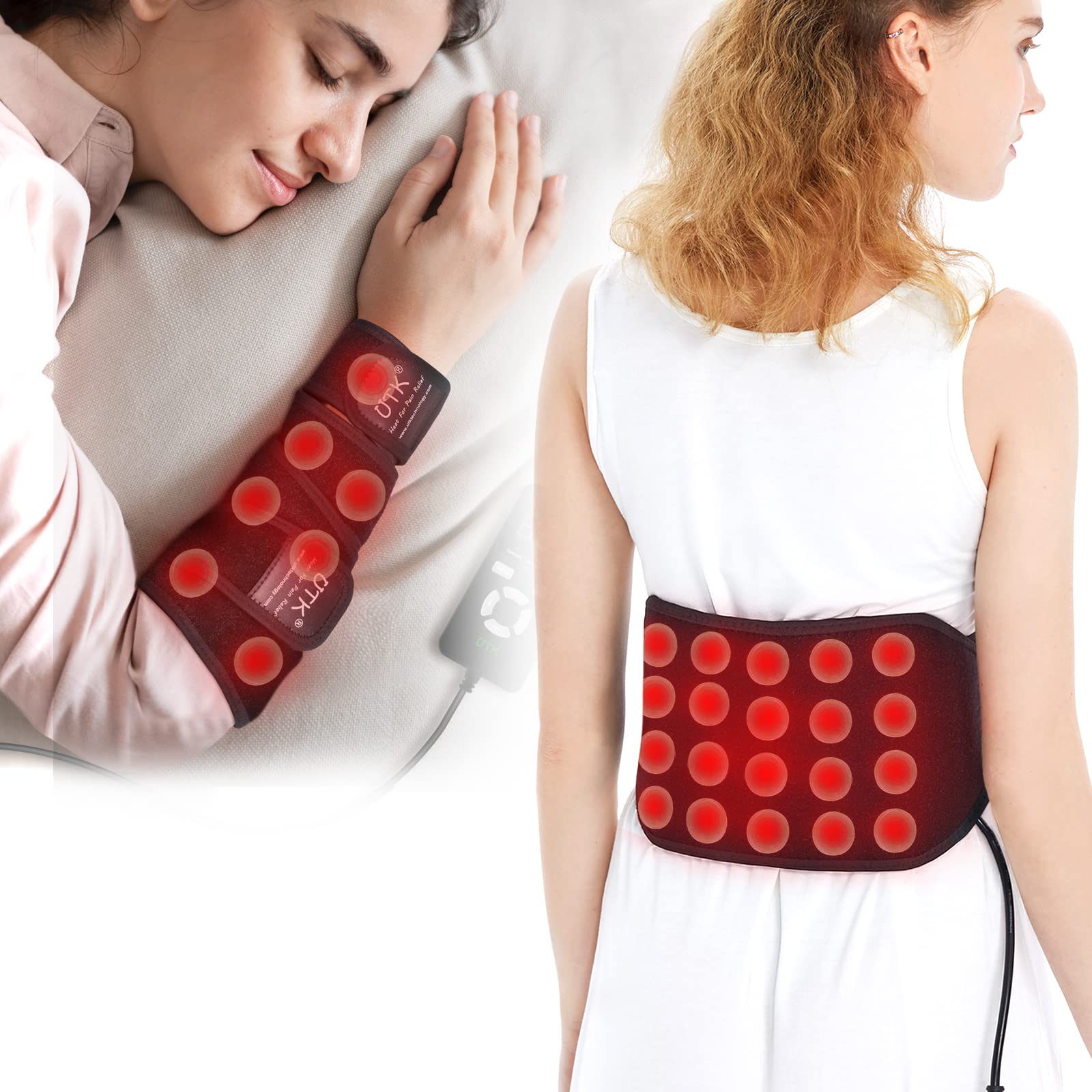 UTK Waist Heating Pad for Back Pain Relief - Extra Long Electric Heating Wrap with Adjustable Belt - Perfect for Home, Office & Travel Use