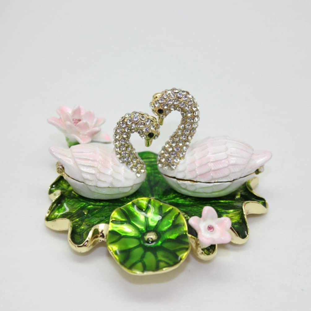Beavorty Crystal Swan Trinket Box - Hand-Painted Hinged Jewelry Box with Lotus Leaf Dish, Collectible Ring & Earrings Holder for Women, Girls Birthday Gift | Perfect for Home Decor, Dresser Organizer & Gift Giving